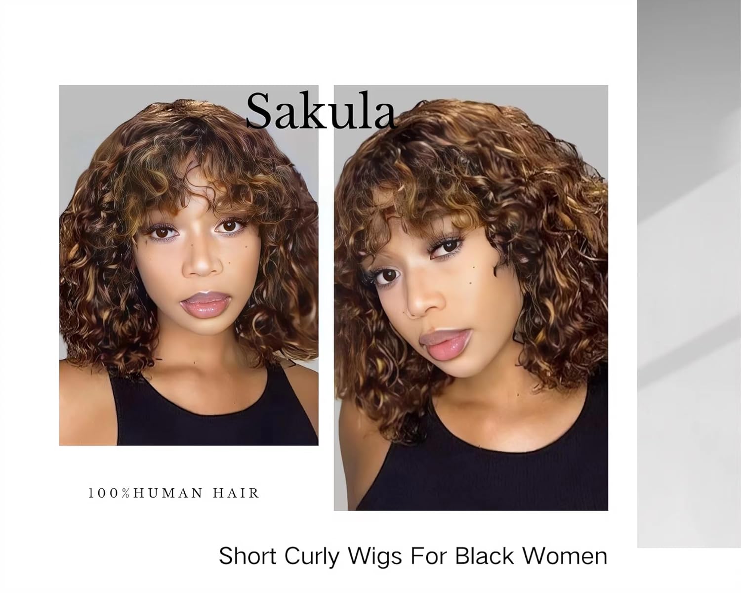 human hair Wig with Bangs for black woman Glueless Wig Ombre Short Curly Bob Wigs 180% Density brazilian hair wigs Piano Brown Blonde Wigs Water Wave Wigs 12Inch - Image 2