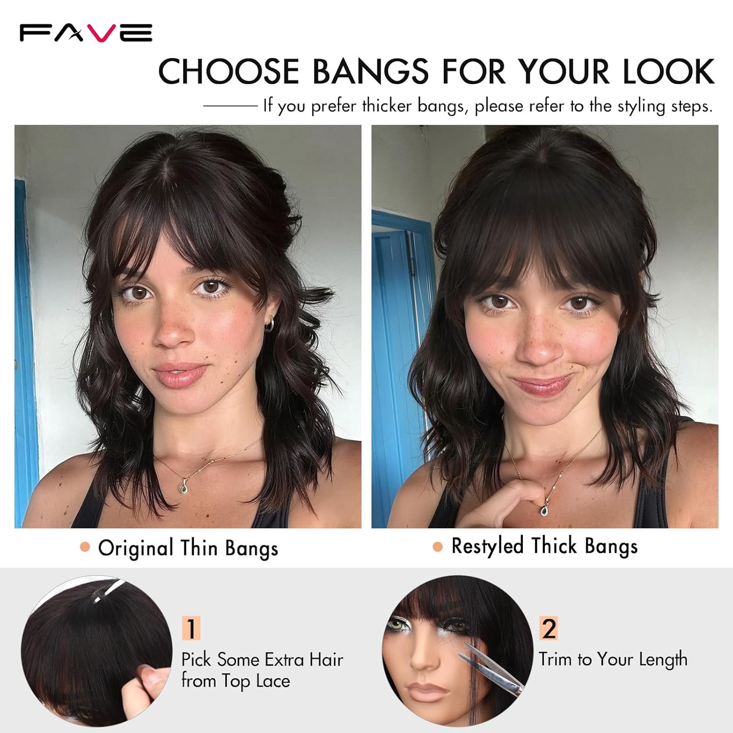 FAVE Natural Wave Human Hair Wigs with Bangs 12" Brazilian Virgin Human Hair 1×3 HD Lace Top Wig Bob Wig with Bangs Glueless Black Wigs Easy Install - Image 5
