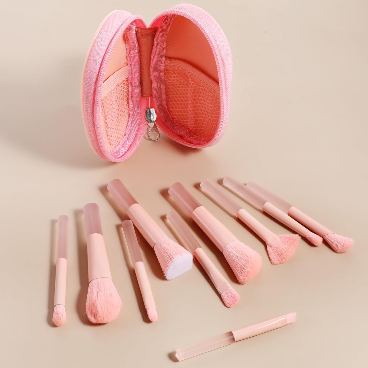 10 Pcs Travel Makeup Brush Set with Case Pink Mini Makeup Brushes Portable Travel Size Make up Brushes Kabuki Powder Foundation Blush Highlight Eye Blending Shadows Concealer Lips Brush for Travel - Image 8