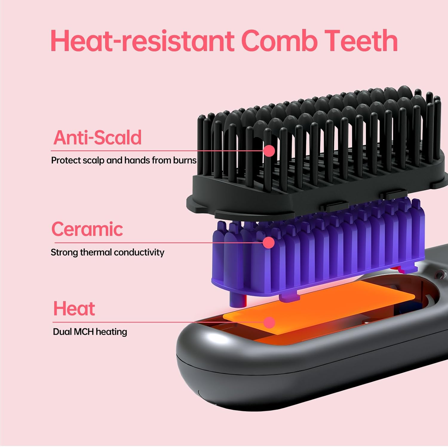 Cordless Hair Straightener Brush-Portable Straightening Comb, 9600mAh Batt, Plasma Tech, 9 Temp-Settings & LED Display, for Travel & Home (Metallic Grey) - Image 5