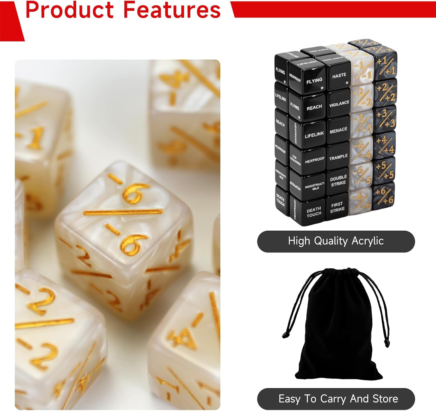 SIXPOINTS 50PCS MTG Dice Abilities Keywords Counter Counters Bulk Creature Stats Buff Tokens Dice & D20 Dice Set for Magic The Gathering, MTG, TCG, Card Games Accessories - Image 4