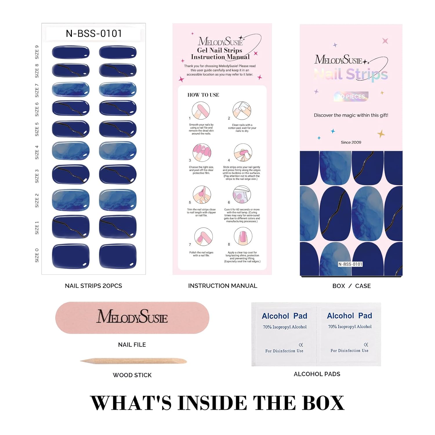 MelodySusie Semi Cured Gel Nail Strips (Navy Blue)- Works with Nail lamp, Salon-Quality, Long Lasting, Easy to Apply & Remove - Includes 20pcs - Image 5