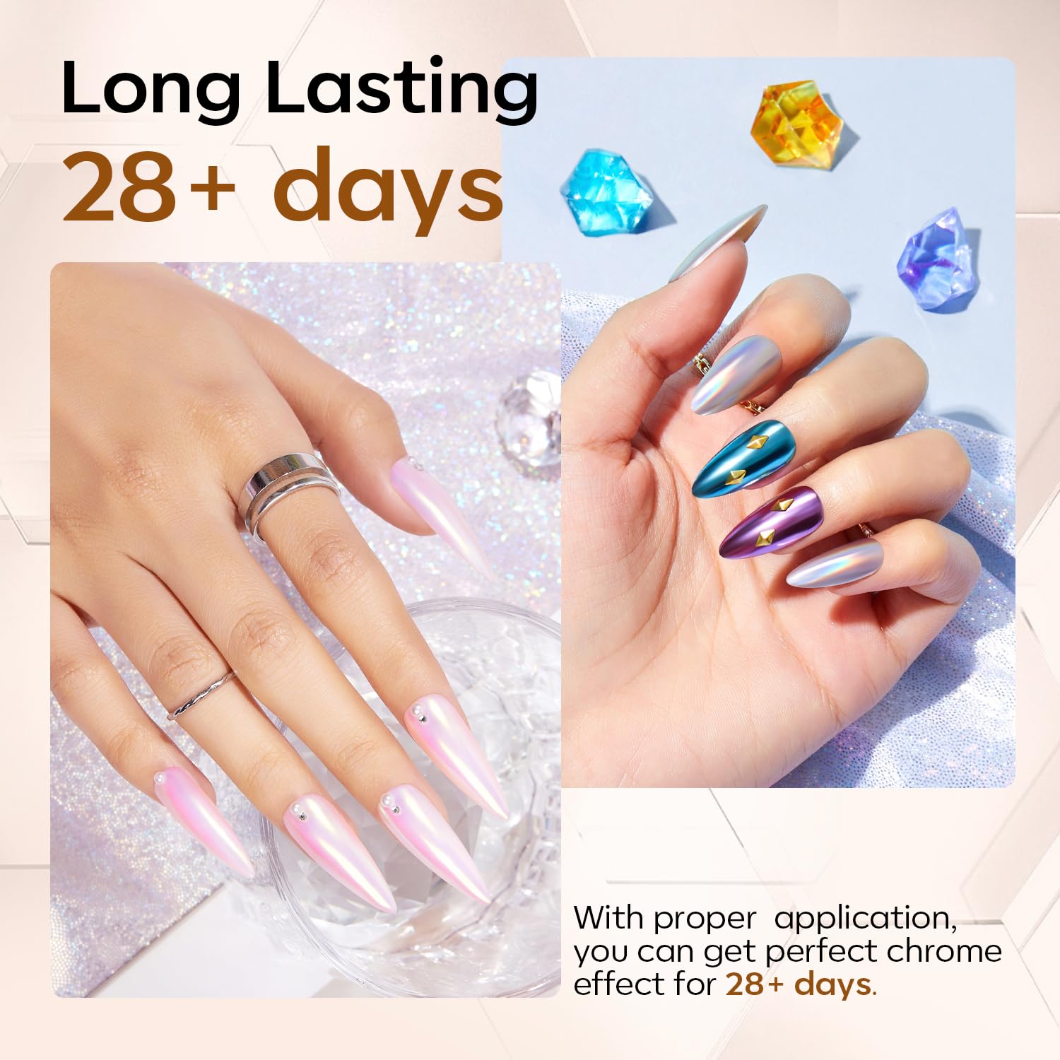modelones Gel Top Coat for Chrome Nail Powder, Mirror Shiny Clear Chrome Top coat No Wipe Long Lasting Soak Off Nail Lamp High Gloss Chrome Top Coat Gel Nail Polish for Home DIY and Nail Salon - Image 9