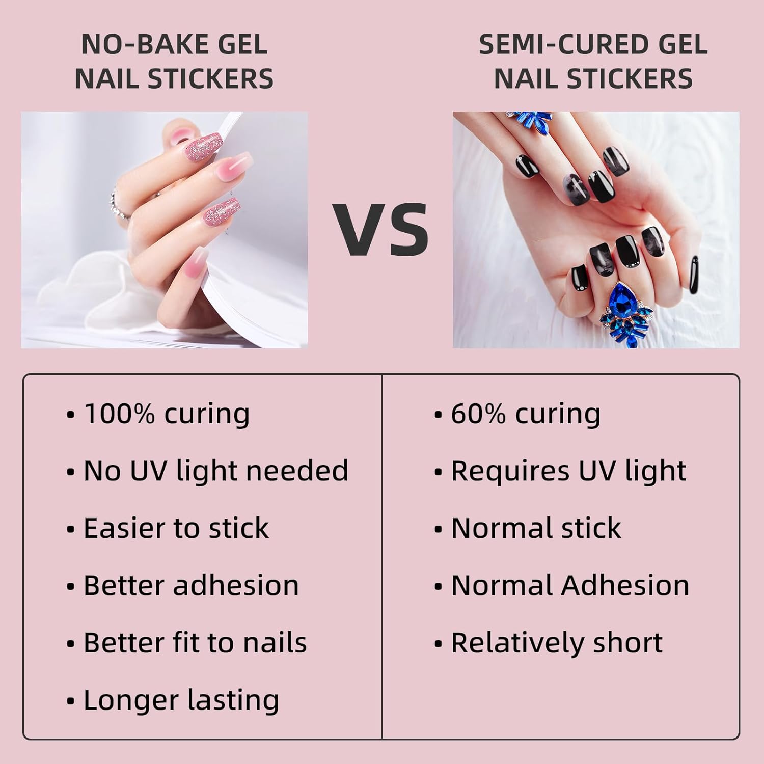 Gel Nail Strips No UV Light Needed, 22Pcs Pink Silver Glitter Gel Nail Stickers for Women, Long Lasting Nails Polish Strips, Easy to Apply & Remove - Image 8