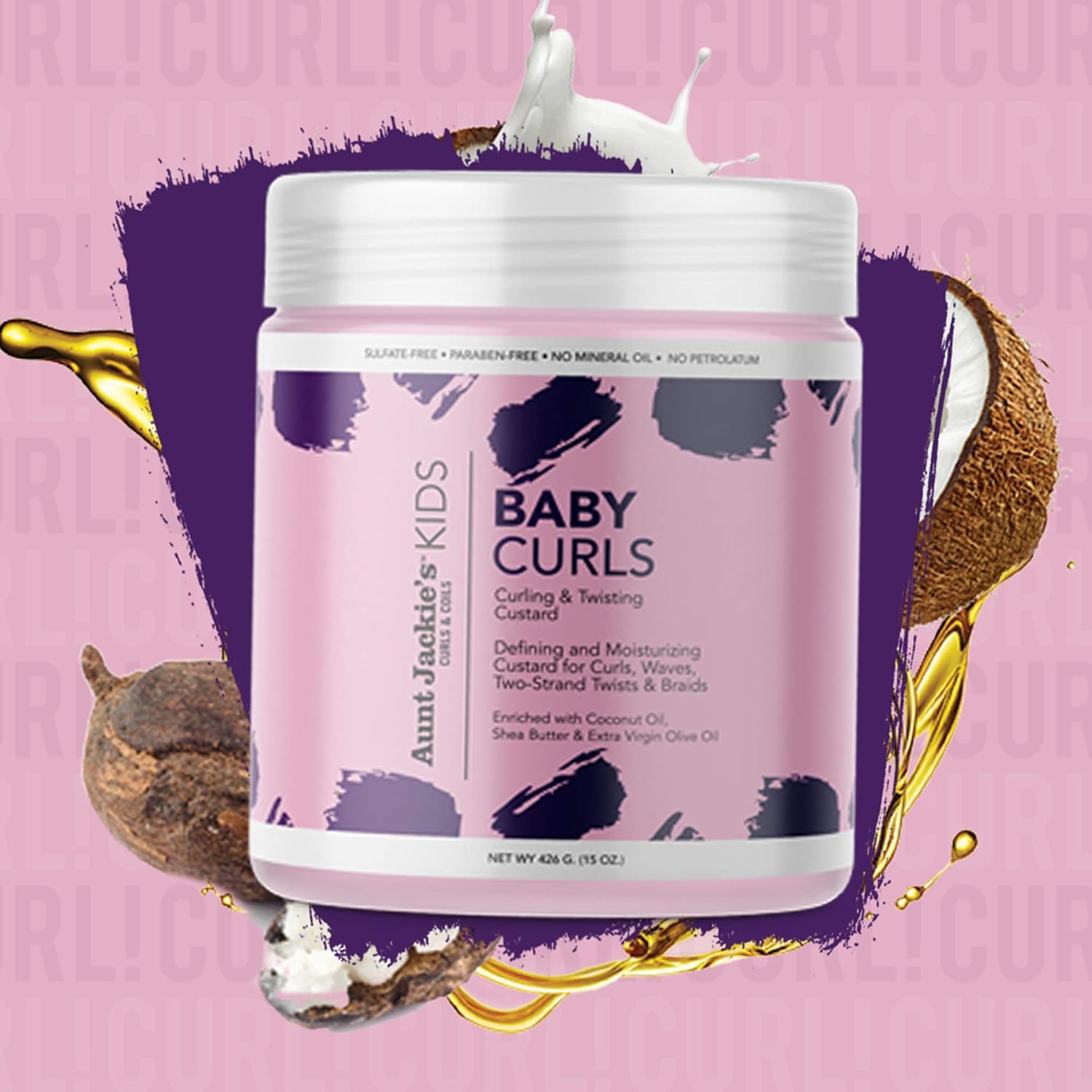 Aunt Jackie's Kids Baby Curls, Moisture Rich Curling and Twisting Custard for Naturally Curly, Coily and Wavy Hair, 15 oz - Image 2
