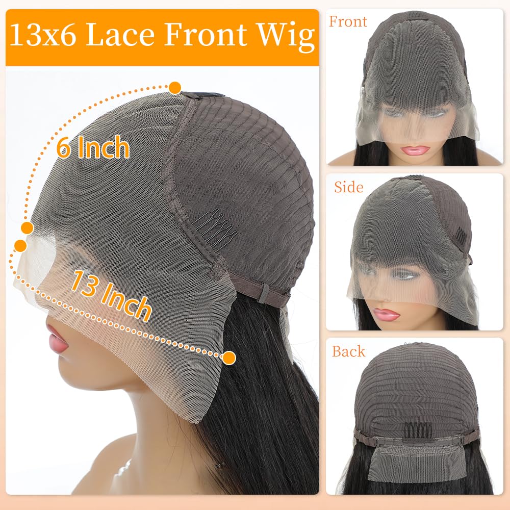 28 Inch Body Wave Lace Front Wigs Human Hair Pre Plucked 13x6 HD Lace Frontal Wigs Brazilian Virgin Human Hair 200 Density Glueless Body Wave wig with Baby Hair Natural Black - Image 6