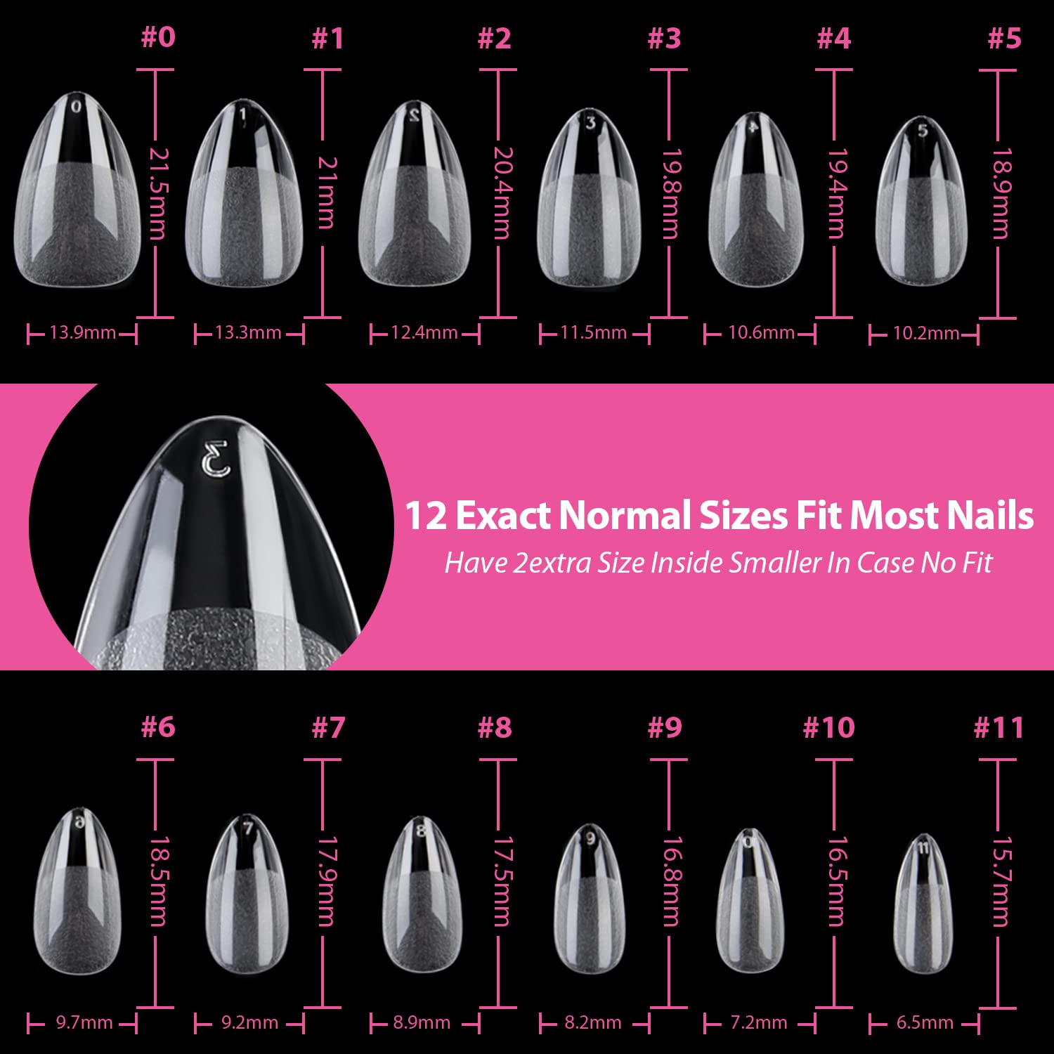 UNA GELLA Short Almond Fake Nails 216pcs Pre-shape Gel Acrylic Nail Tips for Full Cover Nail Extension Home DIY Nail Salon 12 Sizes Gelly Tips - Image 6