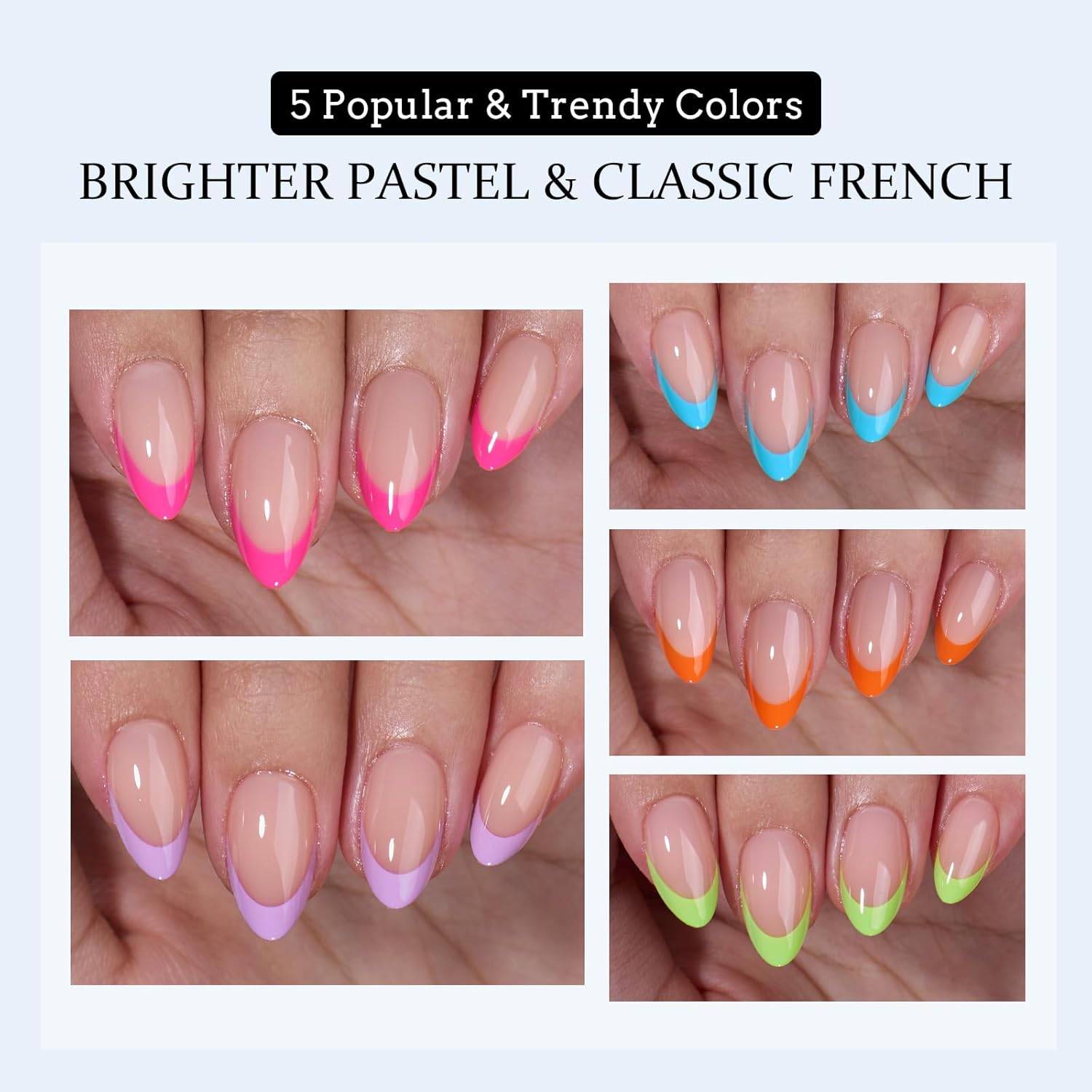 BTArtboxnails XCOATTIPS Press on Nails - French Tip Nails Short Almond, Brighter Pastel Soft Gel Nail Tips False Nail, Soak Off Acrylic Fake Nails Art Home DIY - Image 3