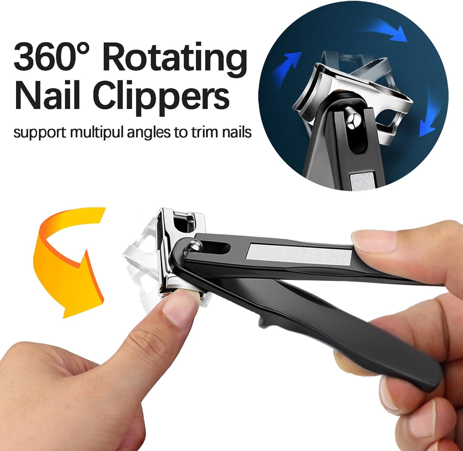 360° Rotating Head Nail Clippers for Seniors Long Handled Toenail Clippers for Men Thick Nails Heavy Duty Large Sharp Finger Nail Cutter, Stainless Steel, Black - Image 2