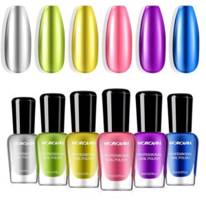 Morovan Fingernail Nail Polish Set: Metallic Chrome Mirror Quick Air Dry Nail Polish Gold Sliver Purple Mini Nail Polish Kit Home DIY Regular Holographic Gifts for Women
