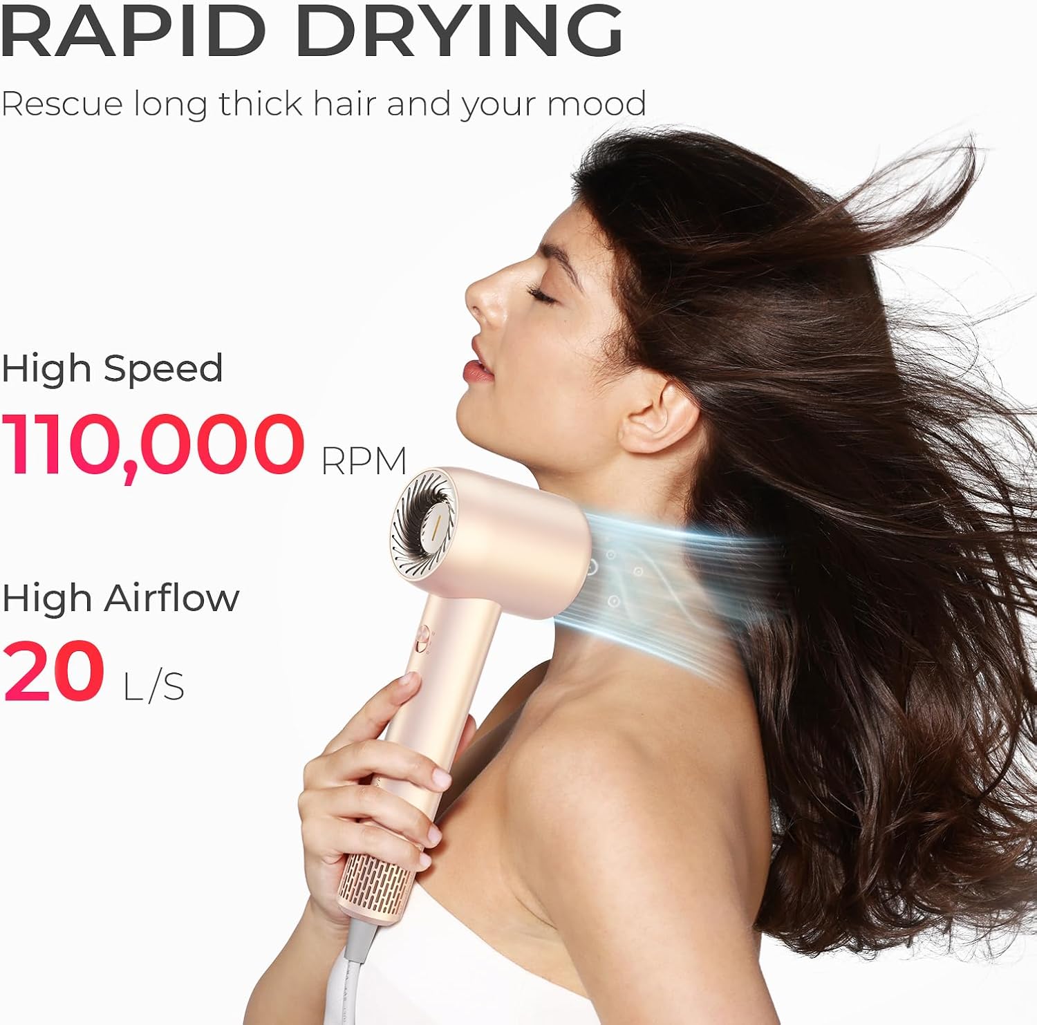 TYMO Ionic Travel Size Hair Dryer for Women, 400M Ions High Speed Blow Dryer - Image 2