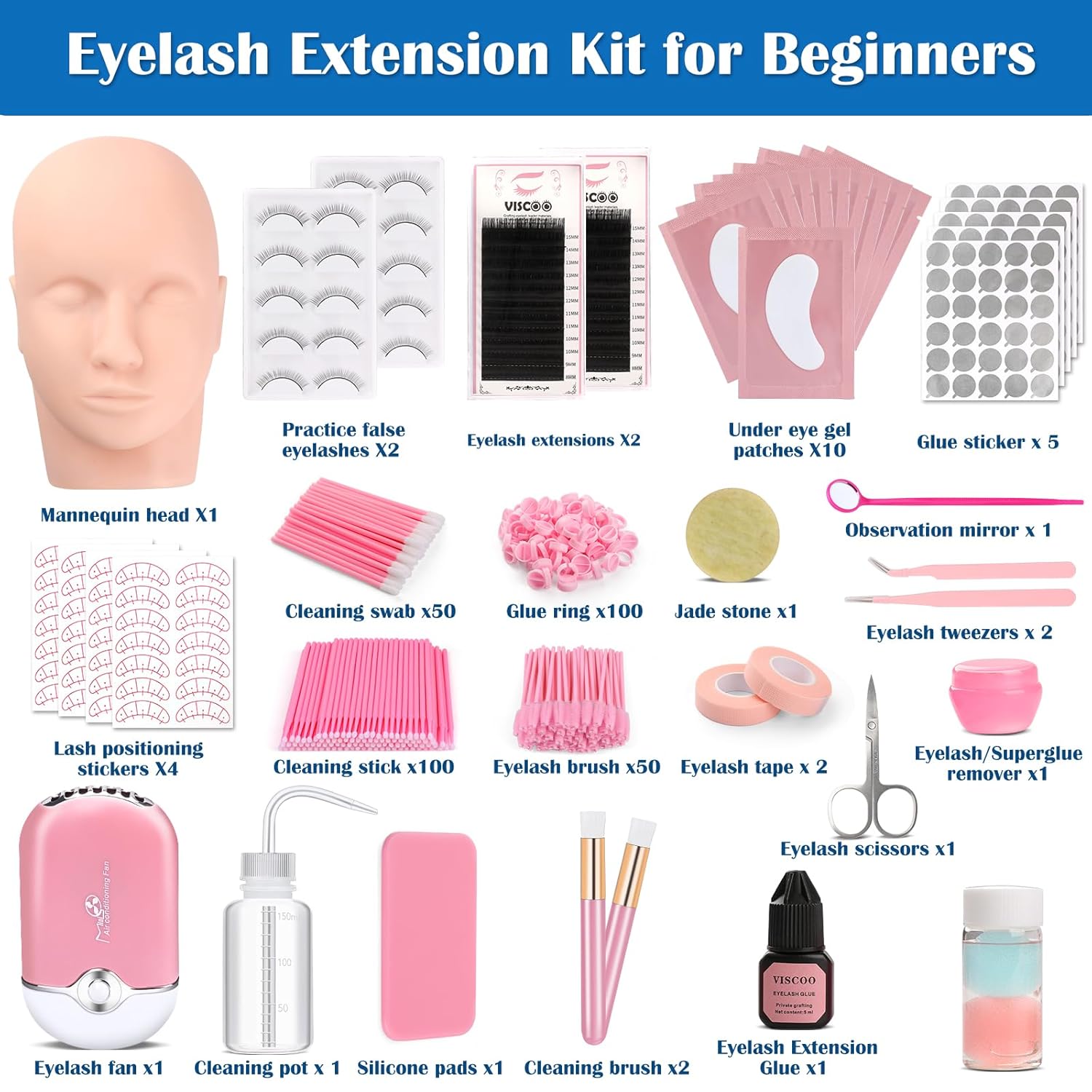 Eyelash Extension Kit for Beginners, Professional Lash Extension Kit with Mannequin Head, Lash Starter Kit with Lash Fan, Lash Extension Supplies for Practice Training Kit - Image 3
