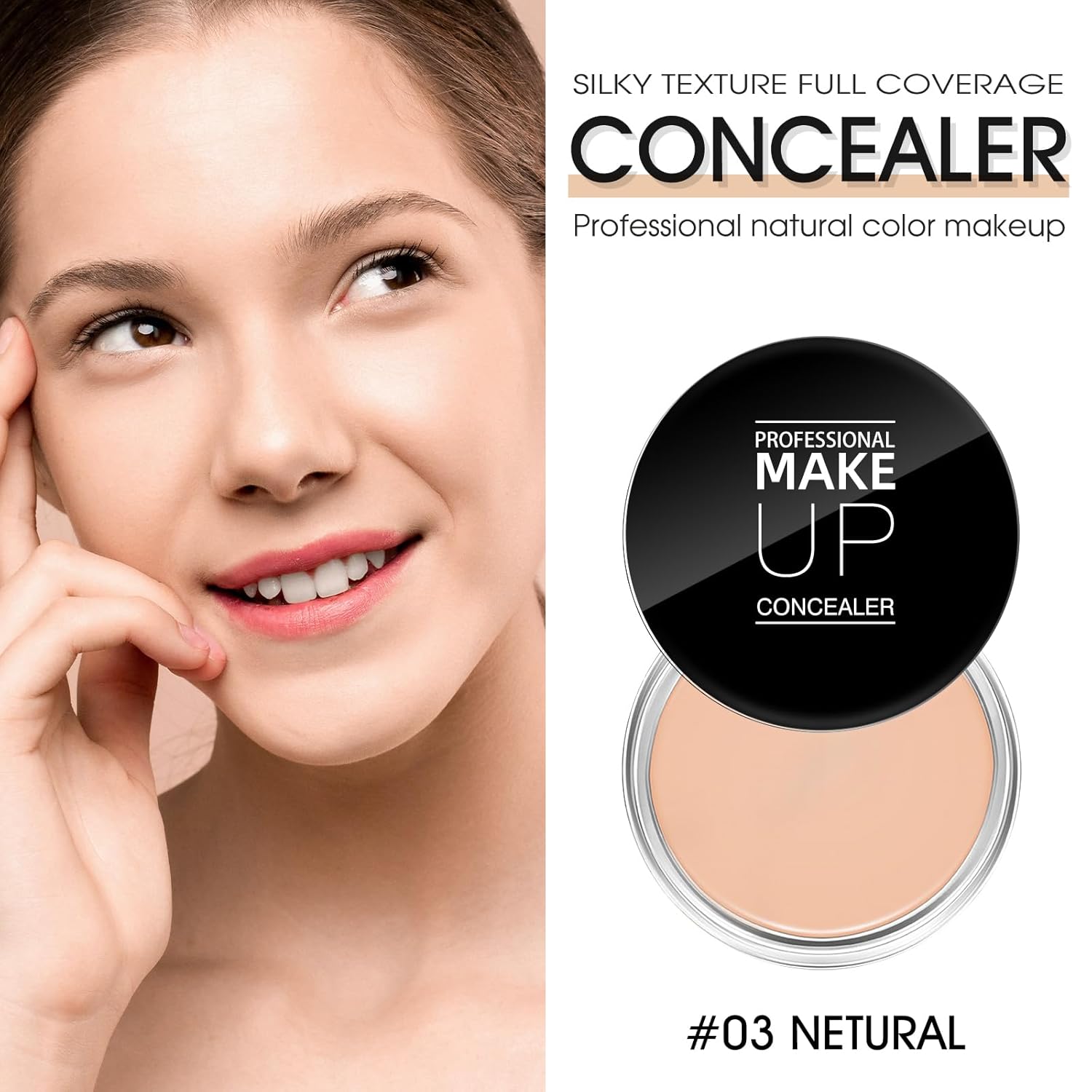 Cream Concealer Full Coverage Makeup, Matte Color Correcting Concealer with Brush, Waterproof, Conceals Blemish, Pores and Spots, Under Eye Makeup Concealer for Dark Circles (#03 NETURAL) - Image 2