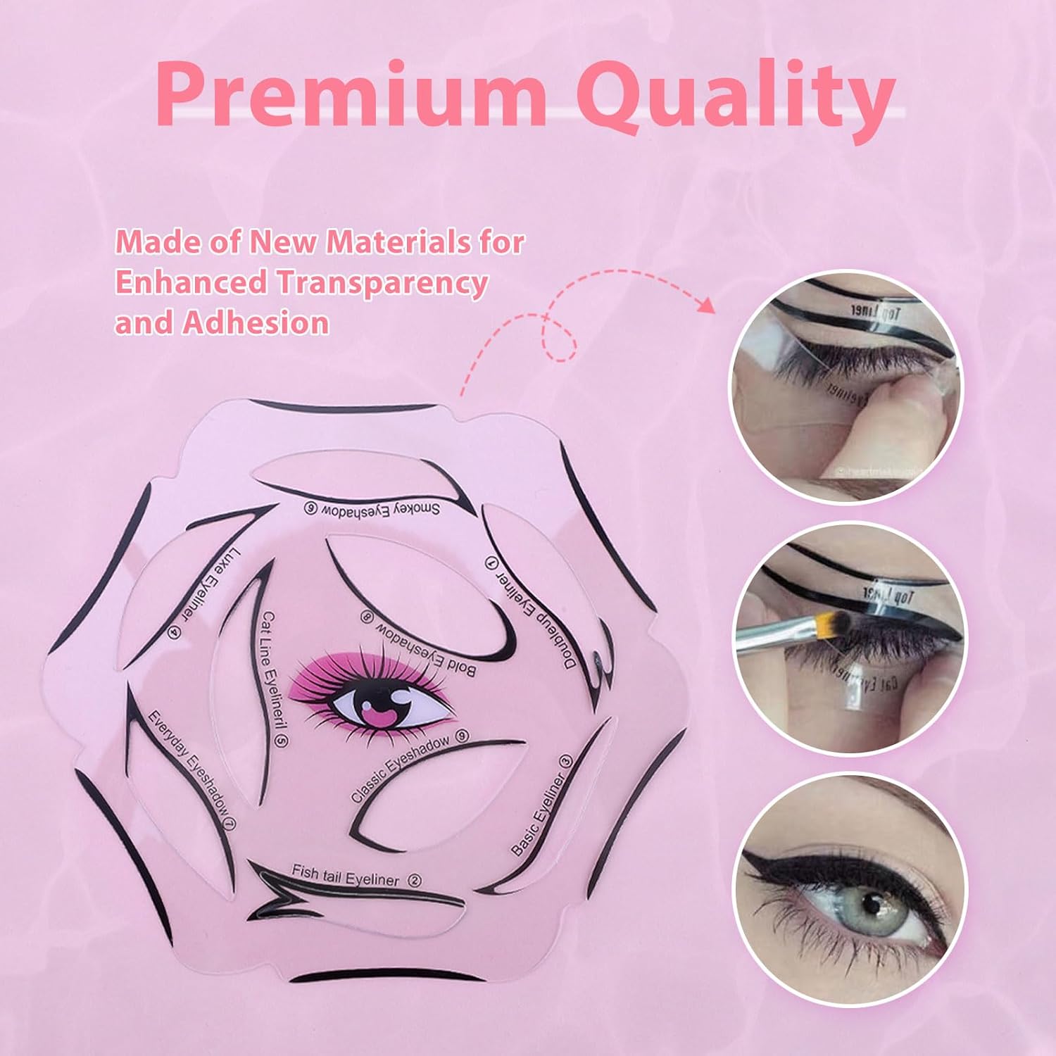 Eyeliner Stencils 4 Sheets Eyeliner Stencil Set 6 in 1 Reusable Eyeliner Stencils for Ideal Winged Tip Includes Eyeshadow Stencils and Eyeliner Tape Makeup Tool for Hooded Eyes, Clear - Image 3
