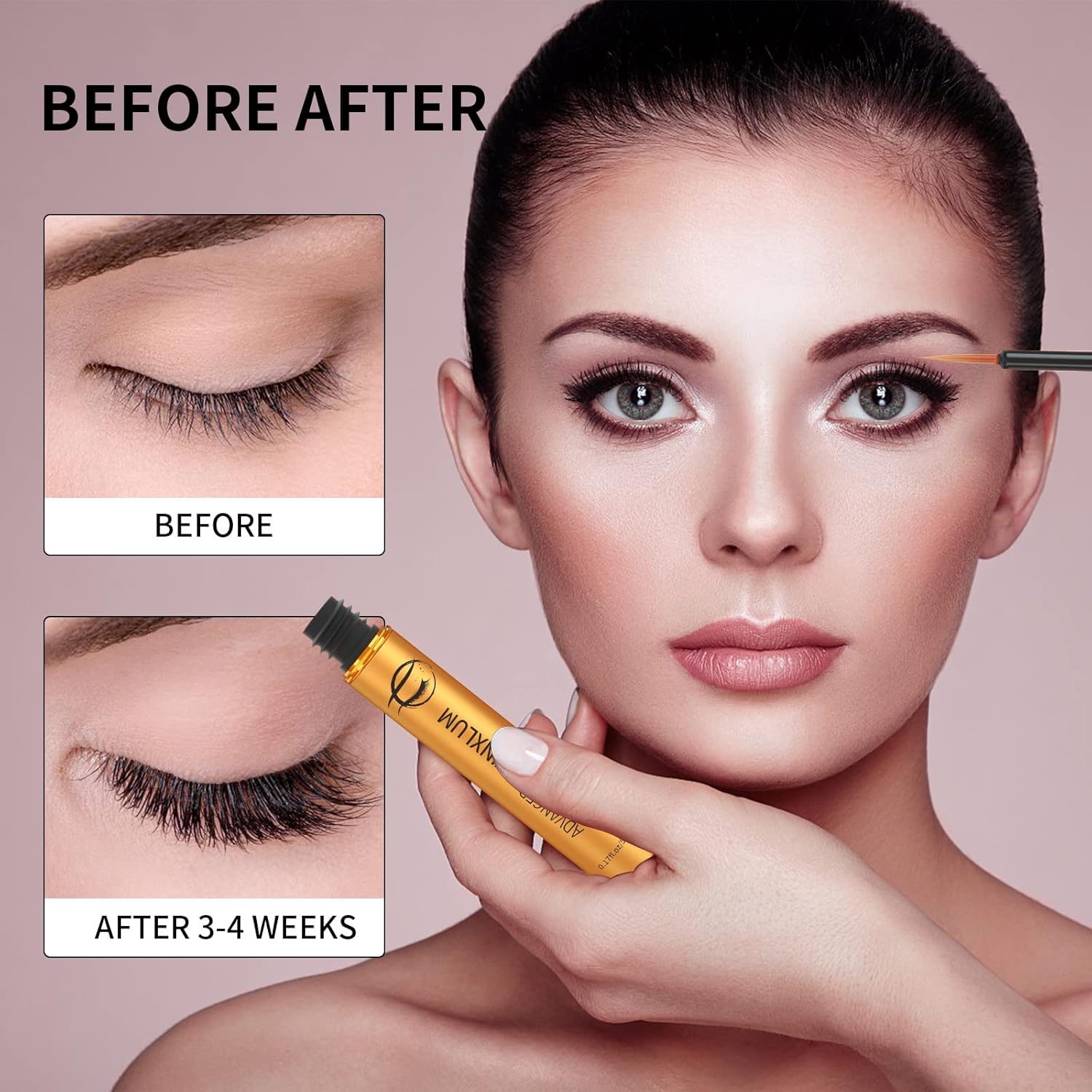 Premium Eyelash Growth Serum, Lash Growth Serum 5ML, Eyebrow Growth Serum with Peptides, Irritation-Free Eyelash Serum to Grow Lashes, Lash Boost for Fuller, Longer, Thicker, and Stronger Lashes, Gold - Image 6