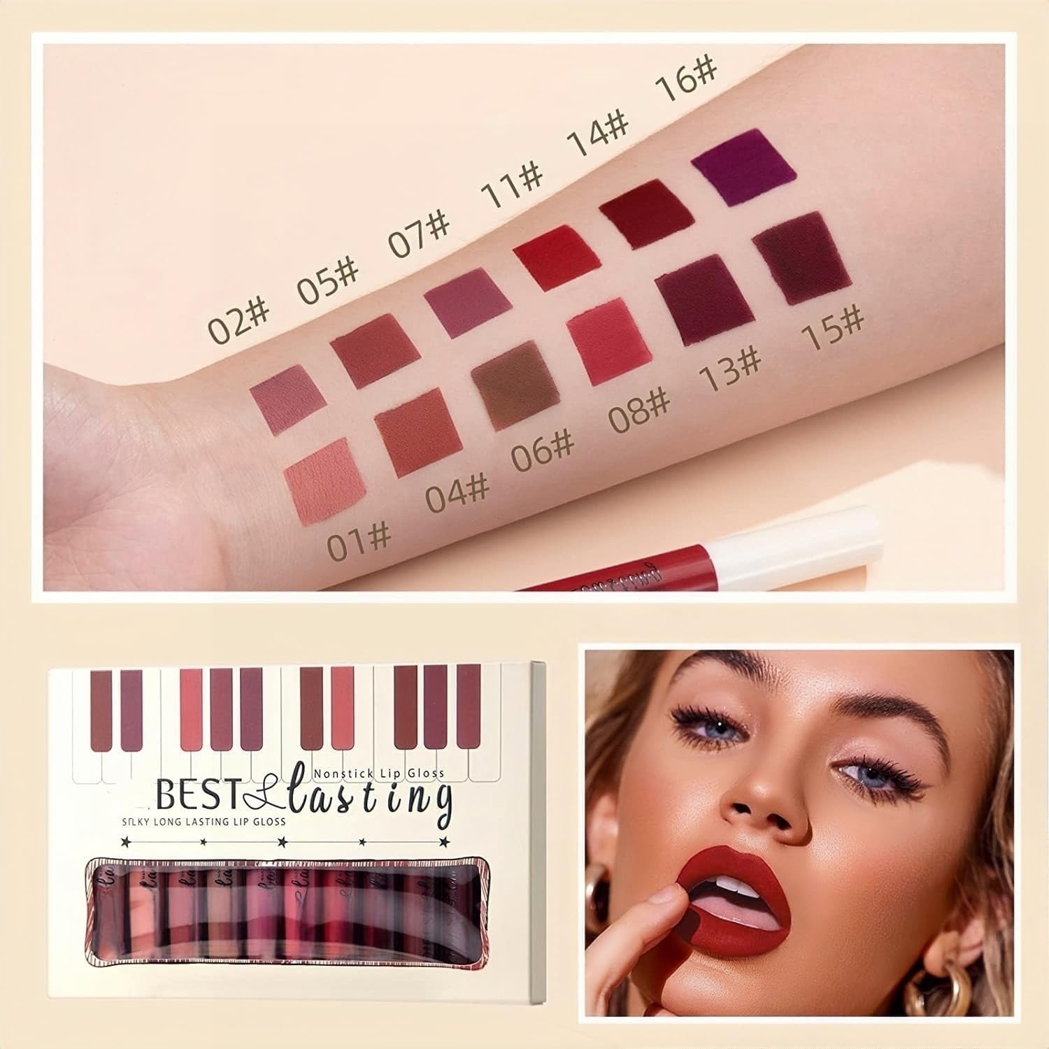 12PCS Matte Liquid Lipstick Set Non-Stick Cup and Not Fade Pigmented Lipstick Long-Lasting Waterproof Velvet Lipgloss Kit Makeup for Girls and Women (Set 01) - Image 3