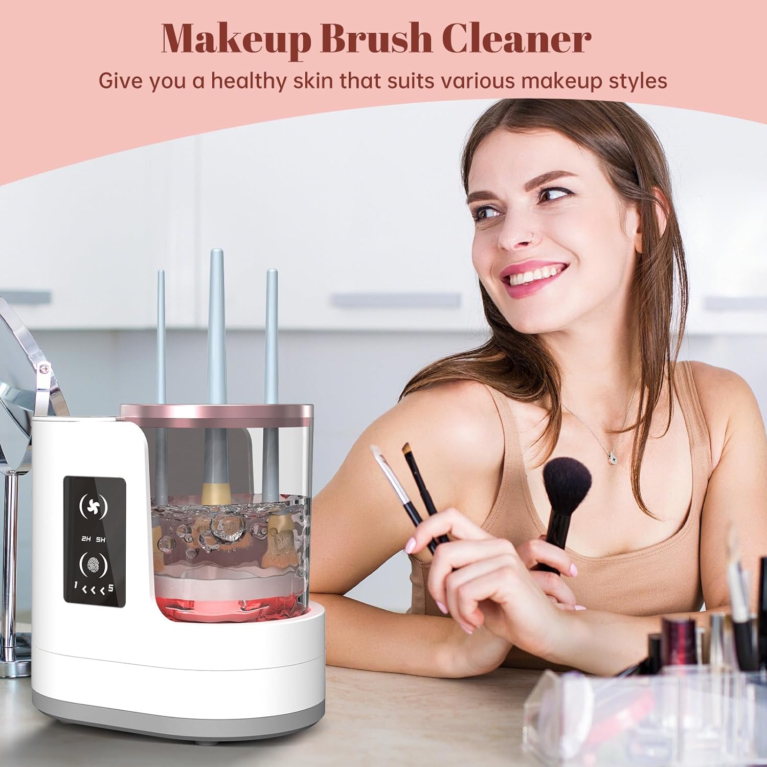 3 IN 1 Electric Makeup Brush Cleaner Machine With Makeup Brush Dryer-Holder-Portable Automatic USB Cosmetic Brushes Cleaner Tool for All Size Beauty Makeup Brush Set,Contour, Eyeshadow, Blush Brush - Image 4