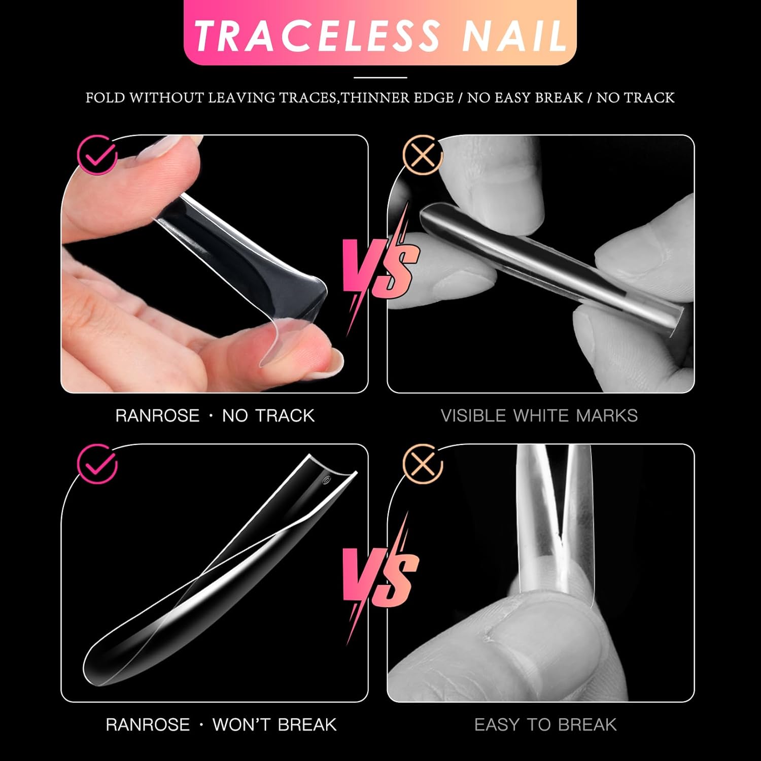 Ranrose Extra Long Nail Tips,240PCS XXXL Square Acrylic Tips Full Cover Clear Straight Tapered - Image 5