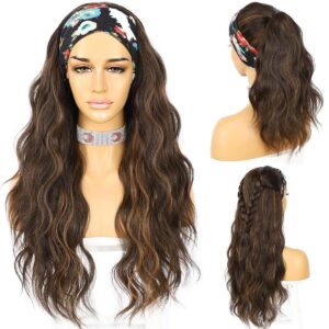 SAPPHIREWIGS Headband Wig Loose Body Wavy Glueless Synthetic Hair for Black Women Wave None Lace Front Wigs Mix Brown Color Headband Wigs 150% Density 26inches