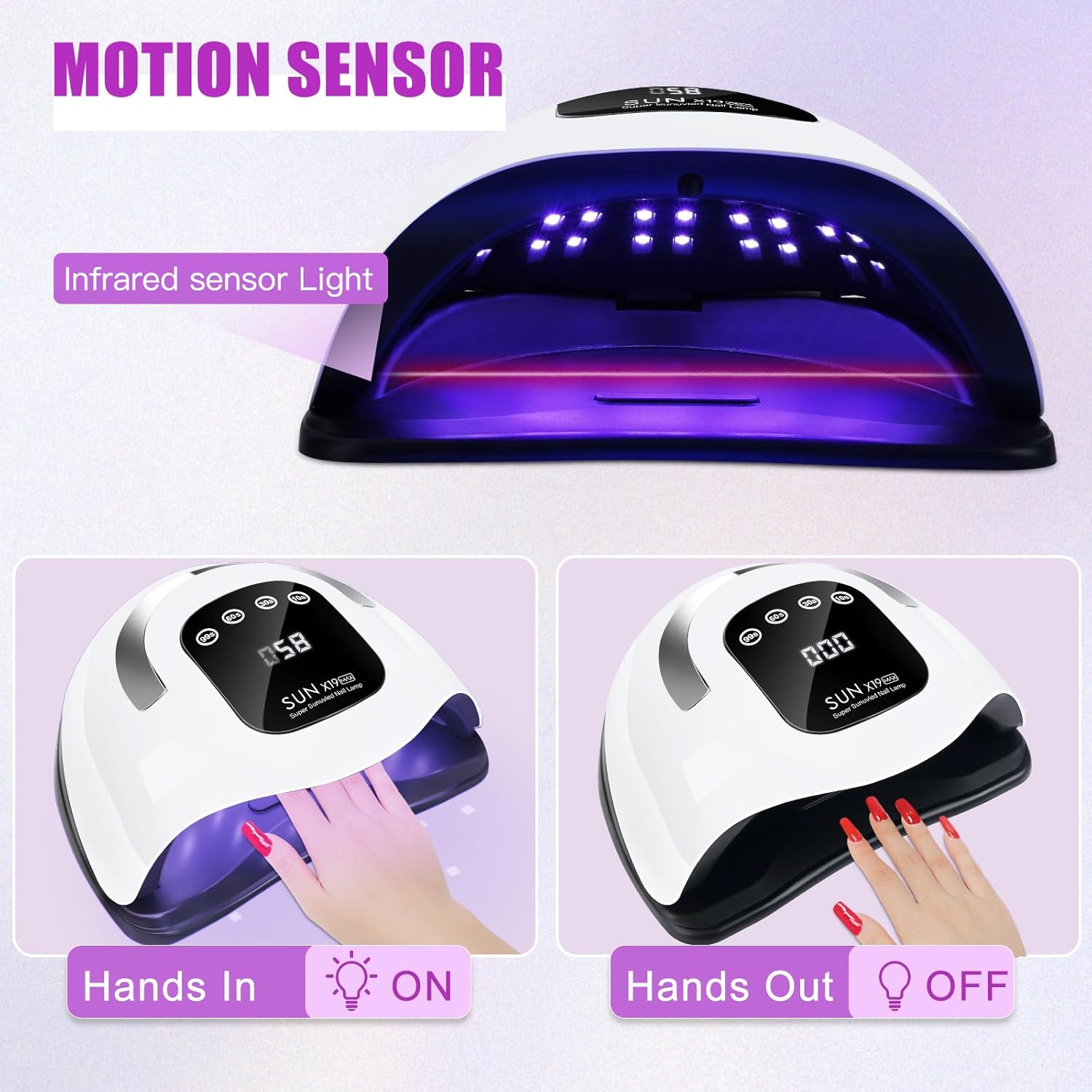 Wisdompark 320W UV LED Nail Lamp Black, 72 Beads, 4 Timers - Image 3
