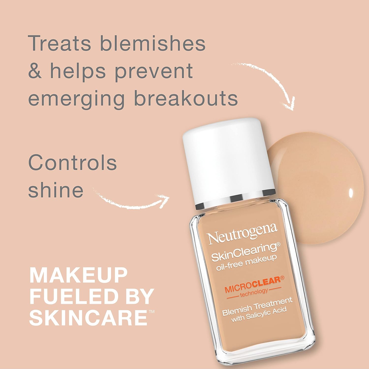 Neutrogena SkinClearing Oil-Free Acne and Blemish Fighting Liquid Foundation with.5% Salicylic Acid Acne Medicine, Shine Controlling Makeup for Acne Prone Skin, 20 Natural Ivory, 1 fl. oz - Image 2