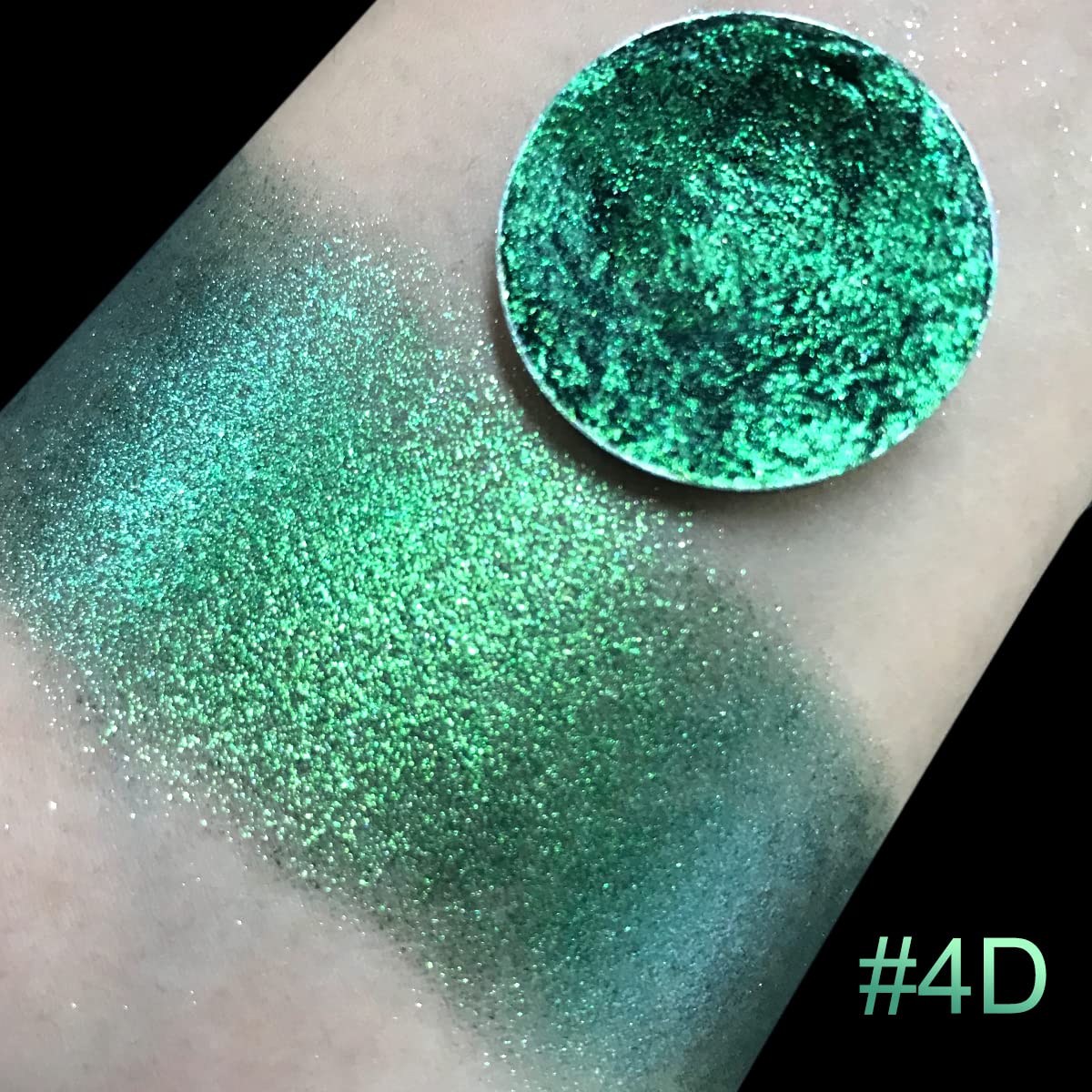 Green Eyeshadow Shimmery, Highly Pigmented Metallic Eye Glitter, Long Lasting Forest Green Sparkly Duo Chrome Eyeshadow Palette, Smooth Chameleon Glitter Eye Shadow for St Patrick’s Day, Talc Free#4D - Image 3