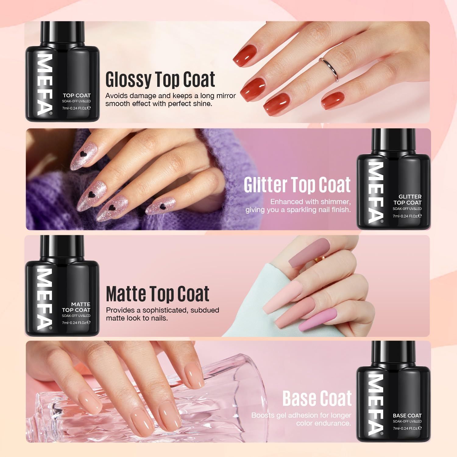 MEFA Gel Nail Polish Kit with U V Light, 32 Colors All Seasons Soak Off 60 Pcs Gel Polish Nail Set with Matte/Glossy Glitter Base Top Coat Manicure Tools Nails DIY Decorations Gifts for Women - Image 7