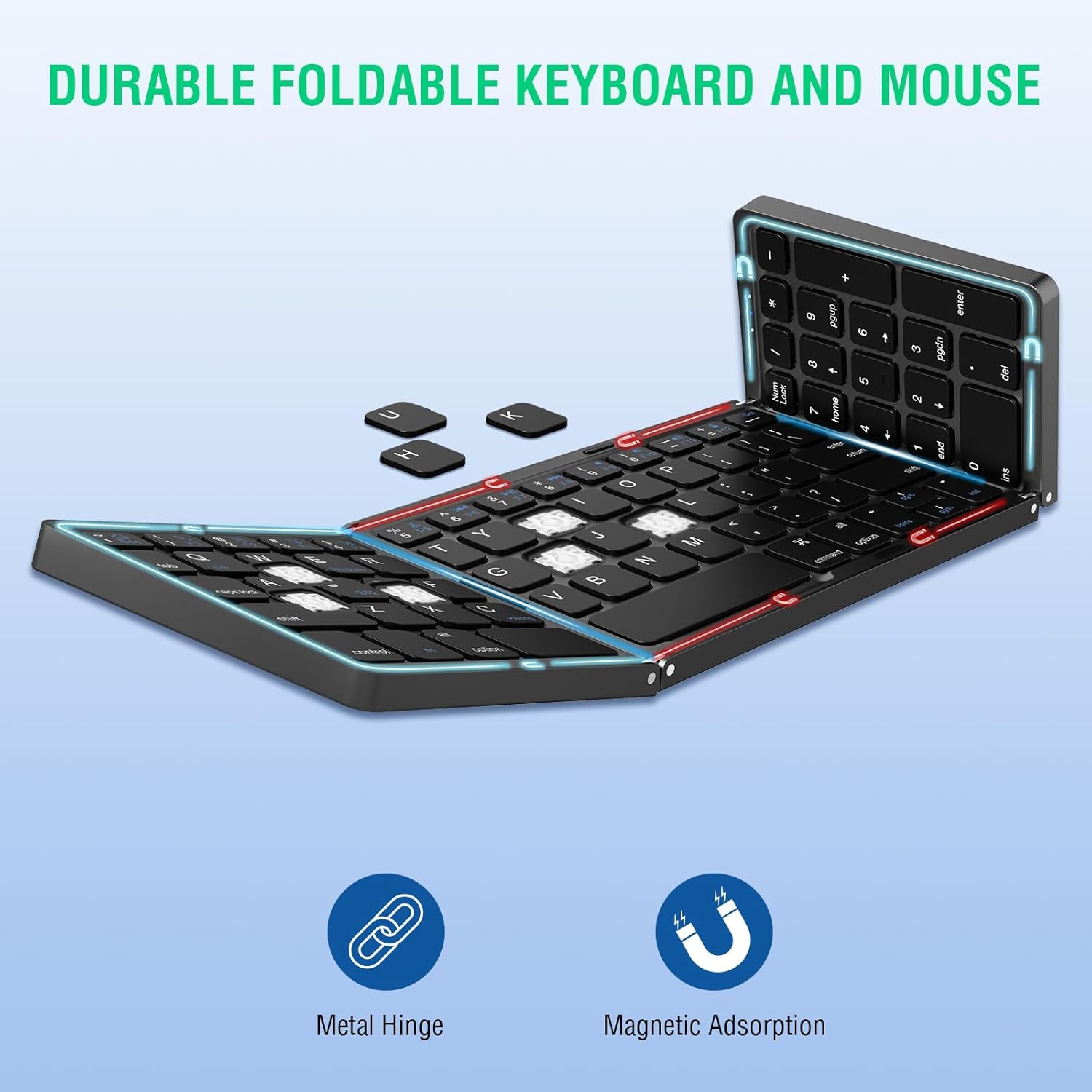Foldable Keyboard and Mouse, EDJO Folding Wireless Keyboard Mouse Combo with Portable Case, Rechargeable 2.4G+Bluetooth Multi-Device Combo for Windows, iOS, Android, MacOS PC/Laptop/Tablet - Image 4