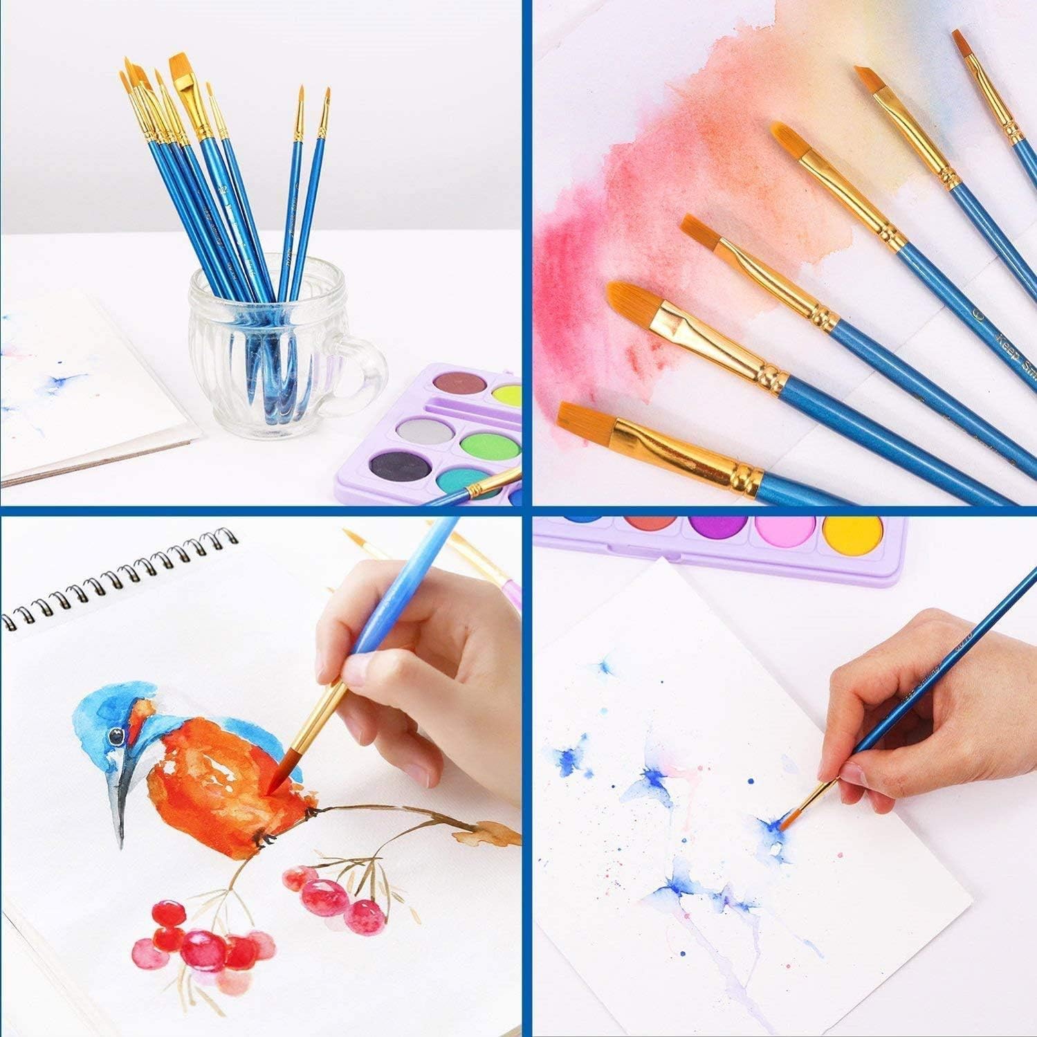 Acrylic Paint Brush Set, 1 Packs / 10 pcs Watercolor Brushes Painting Brush Nylon Hair Brushes for All Purpose Oil Watercolor Painting Artist Professional Kits. - Image 5