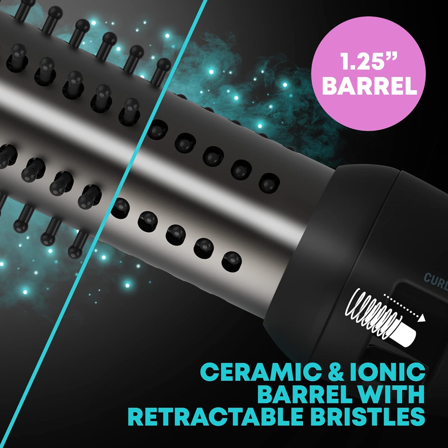 Revamp Progloss Volume & Wave Ceramic Heated Brush – Curling Iron Brush with Retractable 1.25” Bristles, Ceramic Barrel Infused with Progloss Oils for Frizz-Free Shine – Auto-Off & 9’ Swivel Cord - Image 5