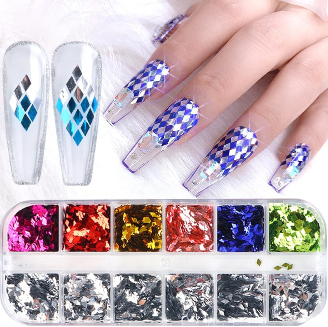 24 Grids Rhombus Hexagon Mermaid Holographic Glitter Nail Art Sequins Silver Colorful Collocation 3D Shiny Flakes Acrylic Supplies Glitter Accessories Mirror Gradient Effect Nail Art Design - Image 3