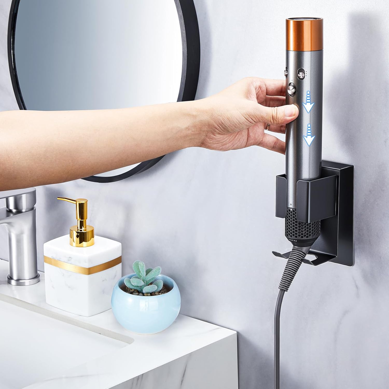 Hair Straightener Holder Wall Mount Curling Iron Holder, Black Blow Dryer Holder Wall Mounted, Adhesive Hair Dryer Holder, Hair Tools Organizer Storage for Bathroom Vanity - Image 6