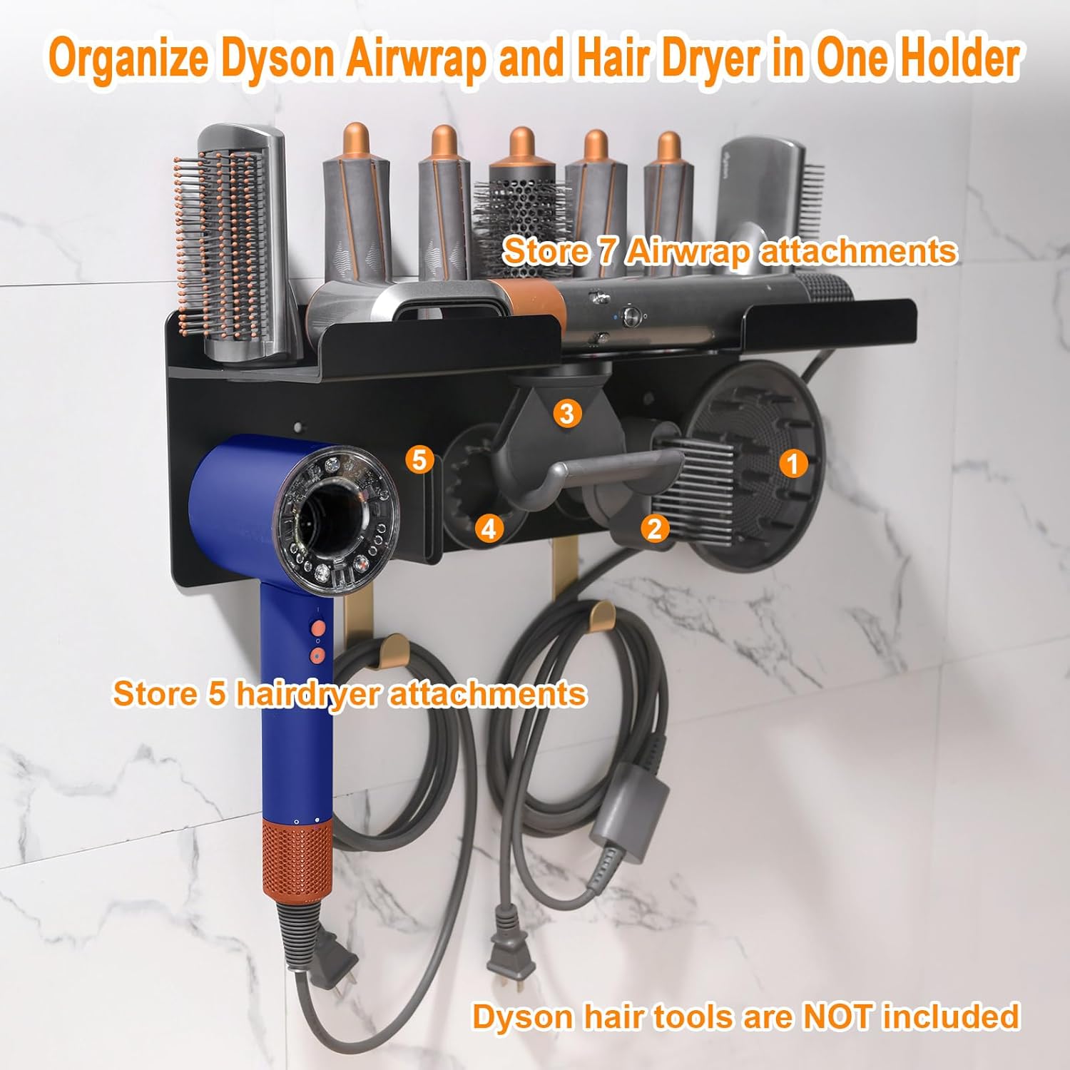 Wall Mount Holder Compatible for Dyson Hair Dryer Supersonic Nural Airwrap Hair Styler, Upgraded 2in1 Dyson Airwrap Holder Dyson Hair Dryer Holder for 5 Dyson Hair Dryer Attachments Chorten Nyima - Image 2