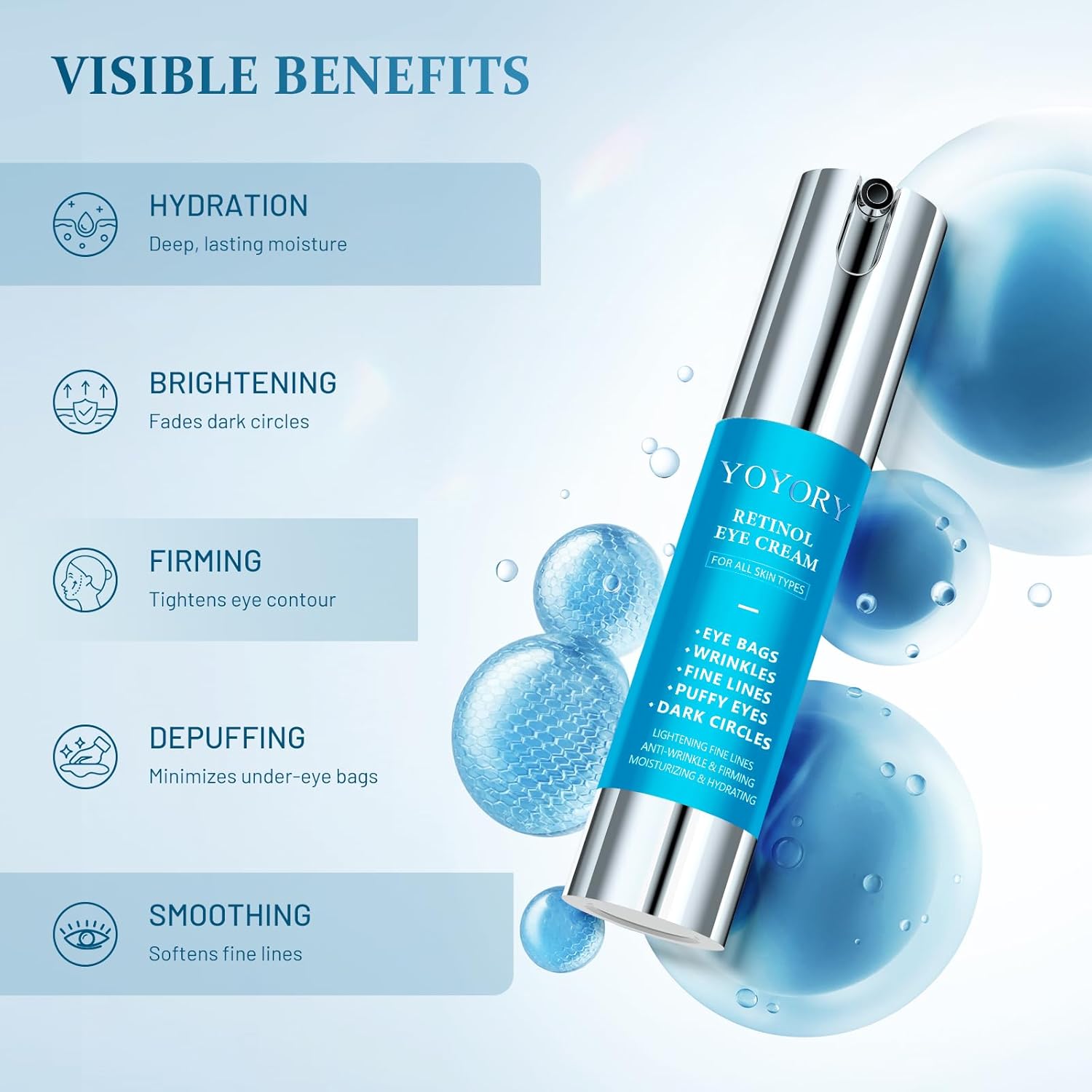 Retinol Under Eye Cream - Eye Cream for Eye Bags, Dark Circles, and Fade Wrinkles, Fine Lines Skin Care Treatment for Women and Men, 20ML blue - Image 4