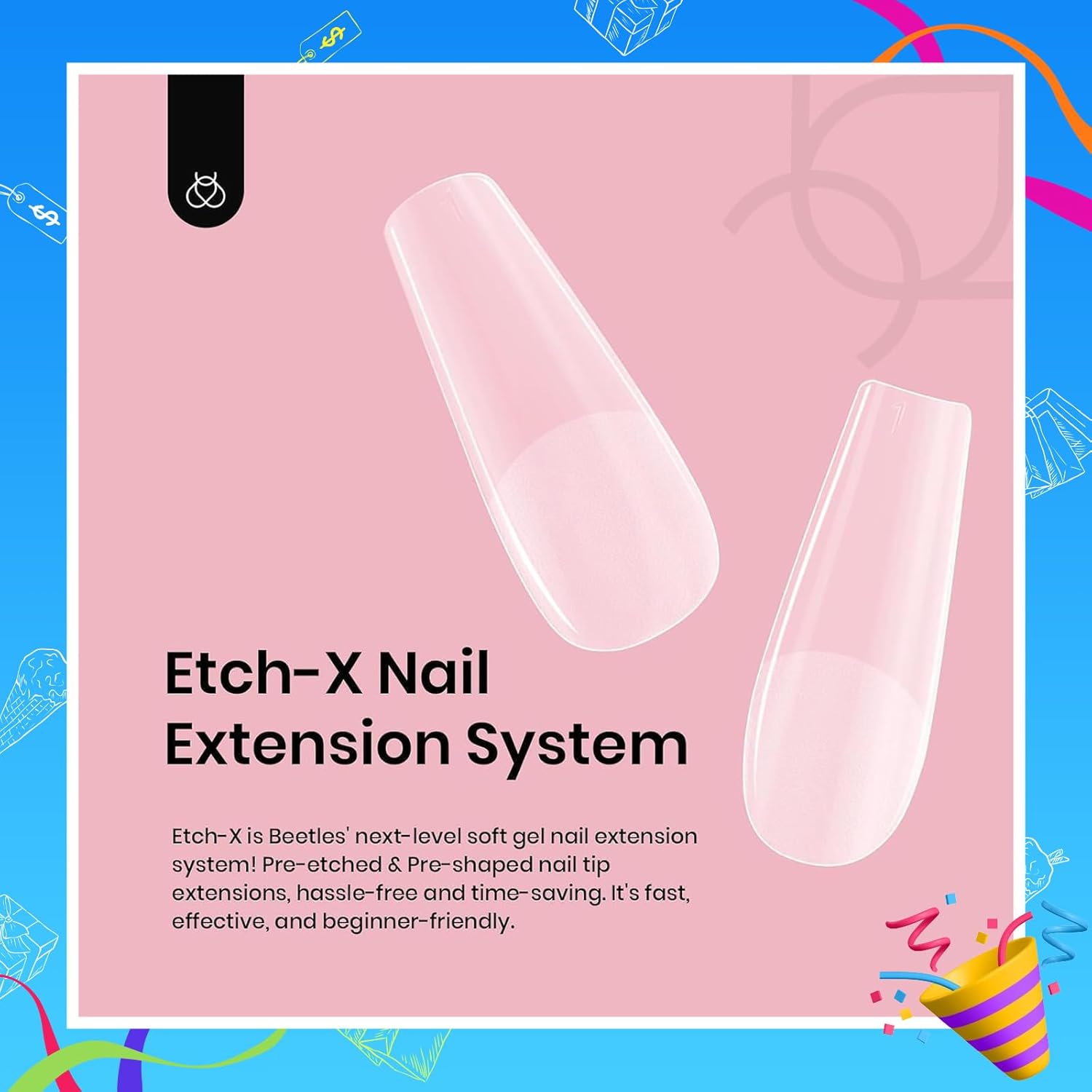 Beetles Gel Nail Tips Medium Coffin Etch X Nail Tips, 12 Sizes 288Pcs Pre Shaped Half Matte Press On Nails Full Cover False Nails for Pastel Spring Nails Acrylic Fake Nails Nail Extensions Kit - Image 5