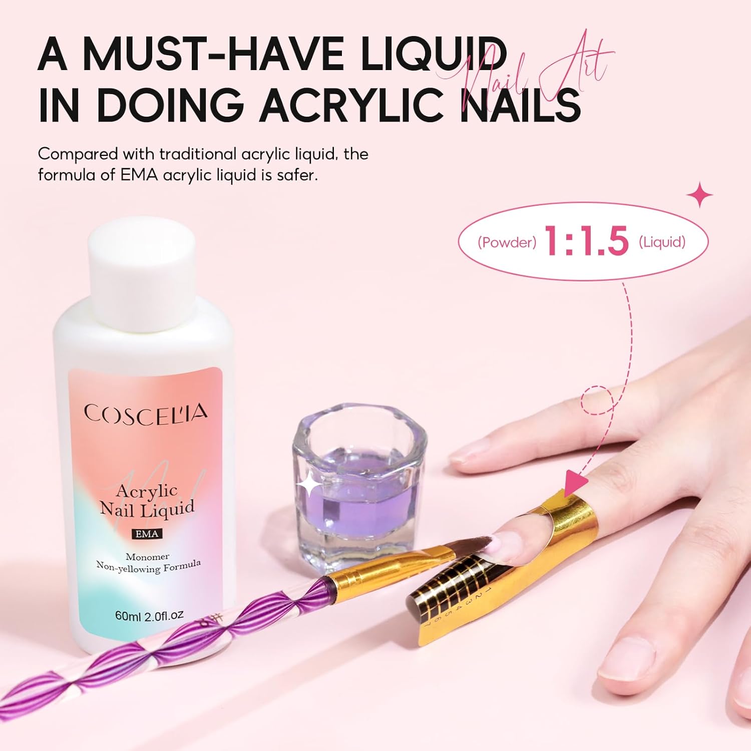 COSCELIA Acrylic Nail Kit with Everything, Pink White Nude Clear Acrylic Powder with Drill U V Light Sequin Glitter Decoration Powders Base Top Coat Nails Kit for Beginners Home Nail DIY - Image 4