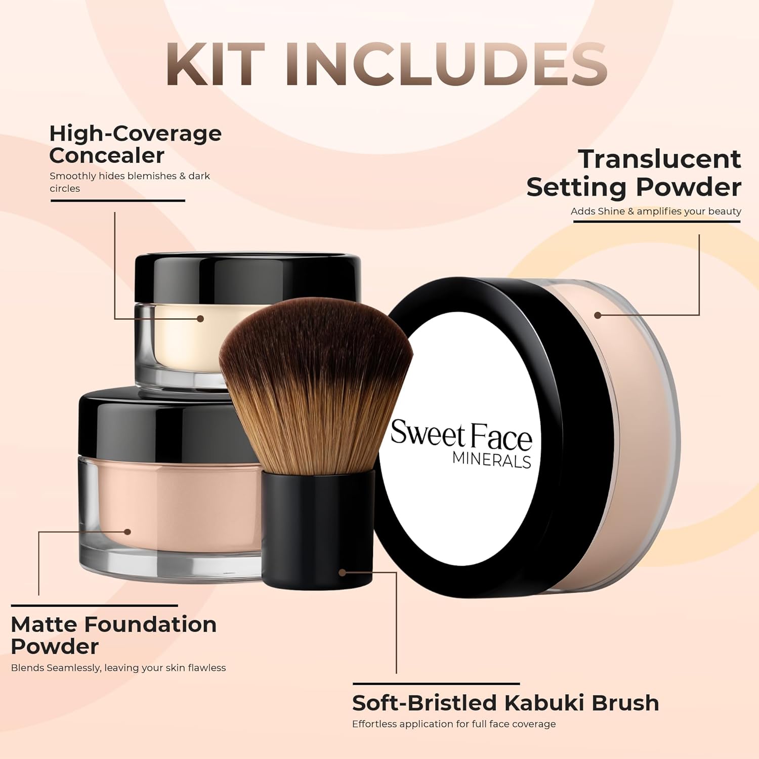 4pc Full Size Kit (Light) Mineral Makeup Matte Translucent Loose Foundation + Kabuki Brush + Concealer + Finishing Setting Powder + Bare Face Full Coverage SPF 30 All Skin Types Waterproof - Image 2