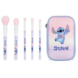 Disney Lilo & Stitch Womens Makeup Brush Set | Multicoloured Character Beauty Brushes with Zip Up Storage Case