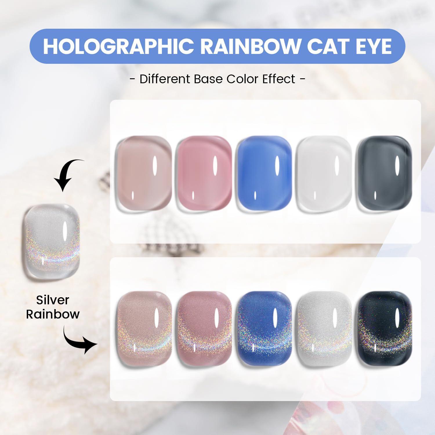 RARJSM 9D Cat Eye Gel Nail Polish Kit with Magnet Stick Clear Silver Glitter for DIY Nail Art - Image 4