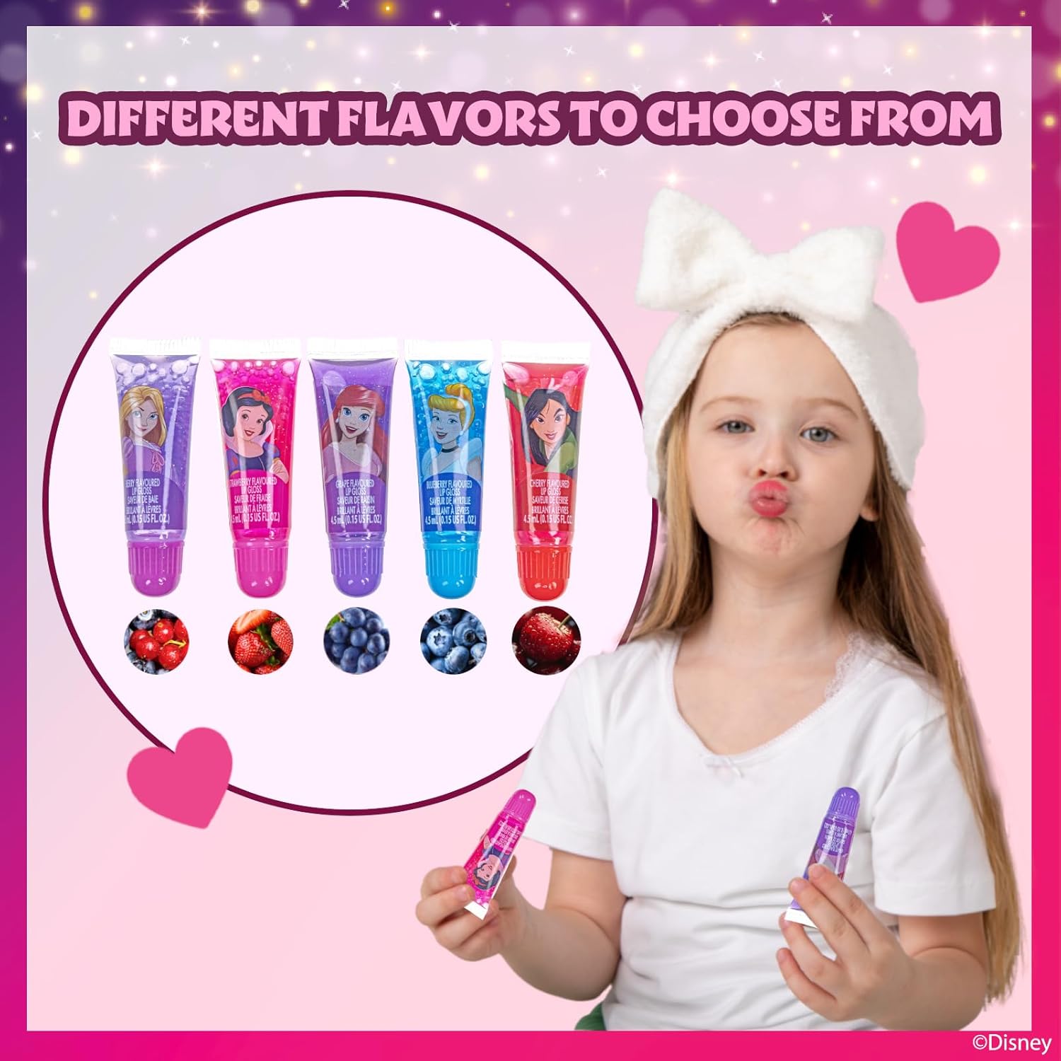 Disney Princess Sparkly Cosmetic Makeup Set for Girls with Lip Gloss Nail Polish Nail Stickers - 11 Pcs|Perfect for Parties Sleepovers Makeovers Birthday Gift for Girls 3+ - Image 7