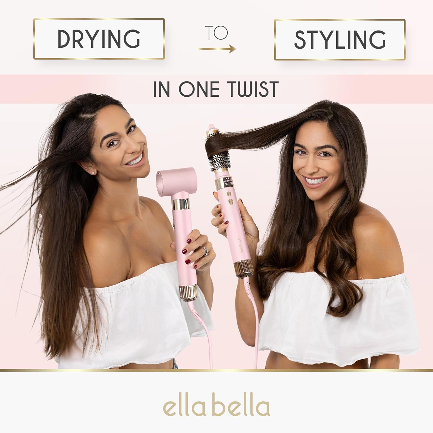 ELLA BELLA® 6 in 1 Professional Hot Air Styler • Powerful Hair Dryer & Straightener Set • Styling Without Heat Damage • Fast Drying Curling Volumizing Straightening • Protective Travel Case (Pink) - Image 6