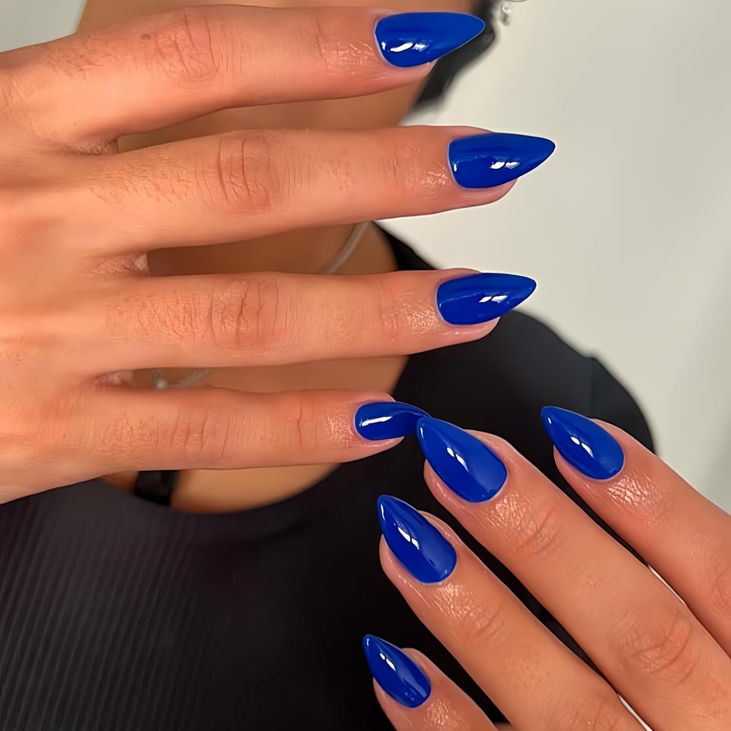KQueenest Royal Blue Press on Nails Short Almond - 30 Pcs Saphire Blue Fake Nails Press ons, Vibrant Bright Soft Gel Stick on Nails for Women, No Damage Easy Soild Color Acrylic Nails - Image 2