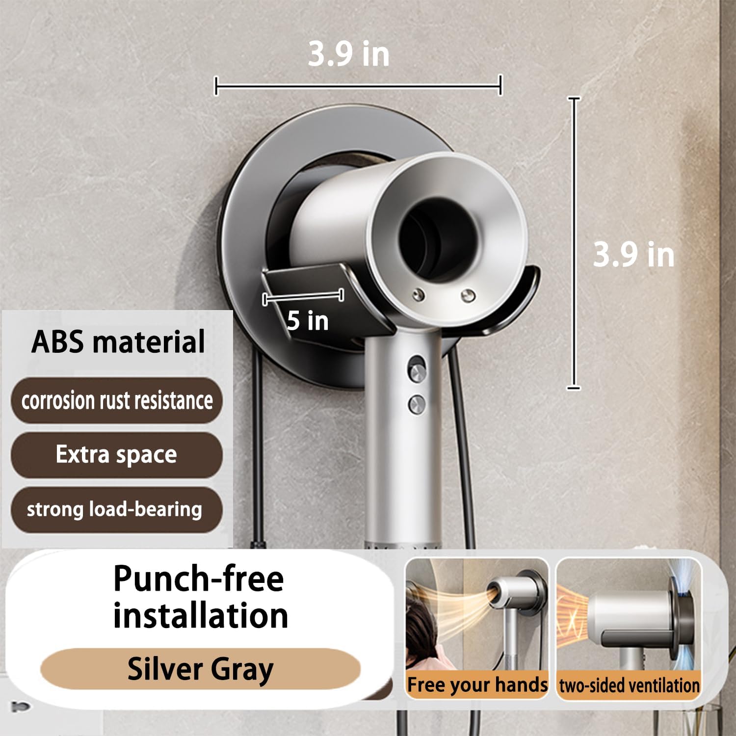 Hair Dryer Holder,Universal Wall Mount Blow Dryer Holder,Strong Self Adhesive Hair Dryer Organizer,for Dyson Hair Dryer Holder,with Plug&Cord Organizer Rack Hairdryer Holder for Bathroom - Image 2