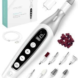 PediLux Pro Professional Manicure Pedicure Kit, Cordless Electric Nail File Drill Set, Thick Toenail Grinder, Toe Nail Dremel Tools, Filer, Buffer, Sander, Remove Cuticles, Callus for Men & Women