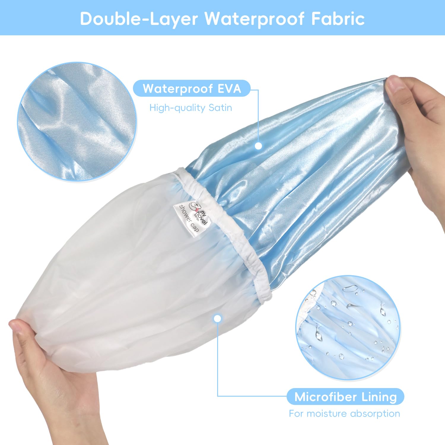 Hair towel wrap for women, Shower cap reusable waterproof, Shower cap and Hair Towel set, Come with a spa headband and wristbands Soft and Breathable for Long Thick Hair-Blue - Image 6