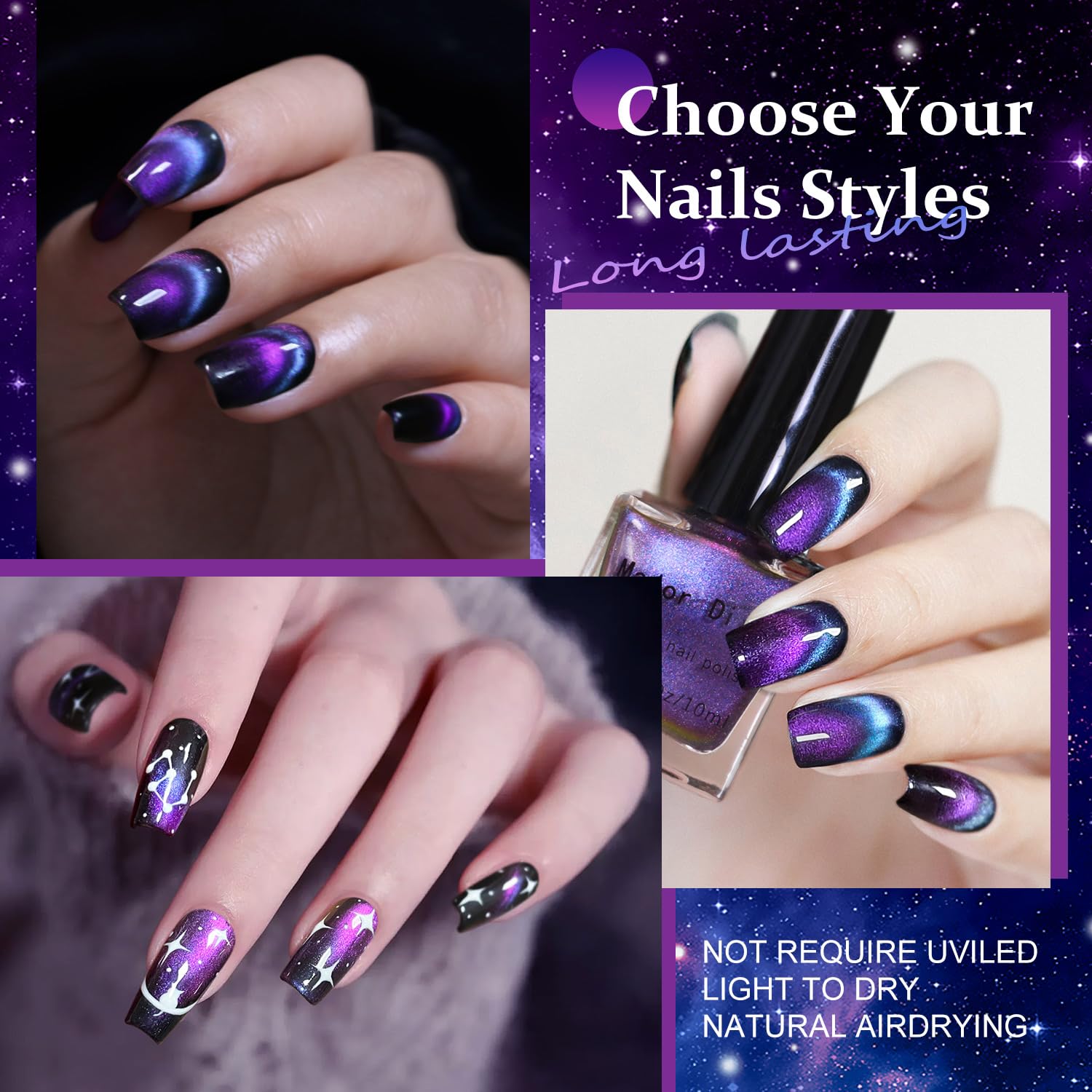 Major Dijit Cat Eye Nail Polish Quick Dry Glitter Nail Polish with Magnetic Stick, Vegan, and Cruelty-Free Nail Paint Art for Nail Salon - Image 5