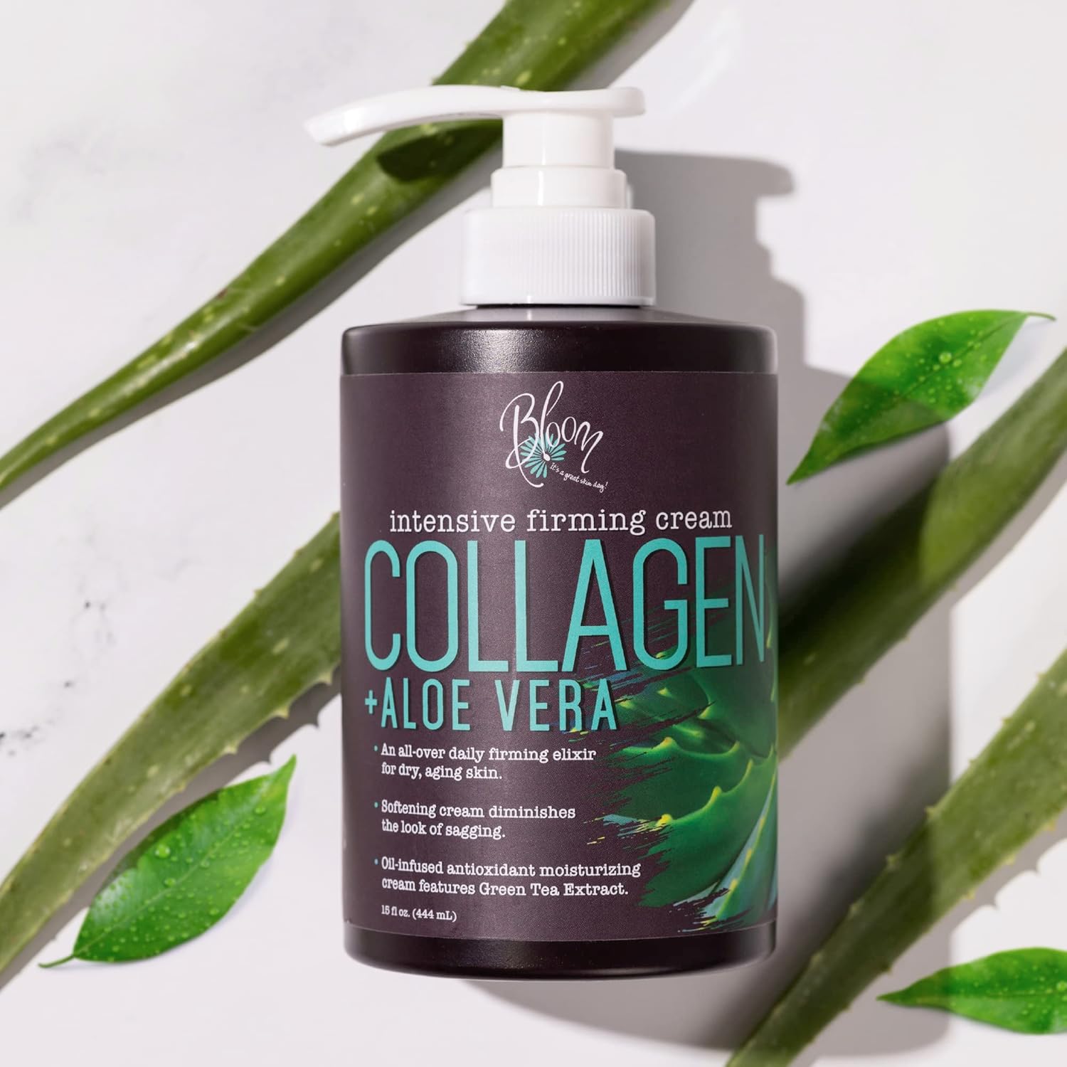 BLOOM IT'S A GREAT SKIN DAY! Collagen Cream + Aloe Vera Moisturizer Body Lotion & Face Cream | Dry Skin Rescue | Skin Tightening Cream | Skin Firming + Tightening Lotion, 15 Oz - Image 2