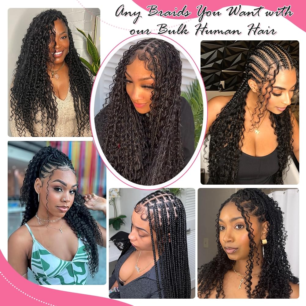 Human Braiding Hair for Boho Braids Curly Boho Hair for Braiding Knotless Deep Wave Bulk Bohemian 100% Human Hair for Micro Braiding Wet and Wavy No Weft 2 Bundles Natural Color 18 Inch - Image 4
