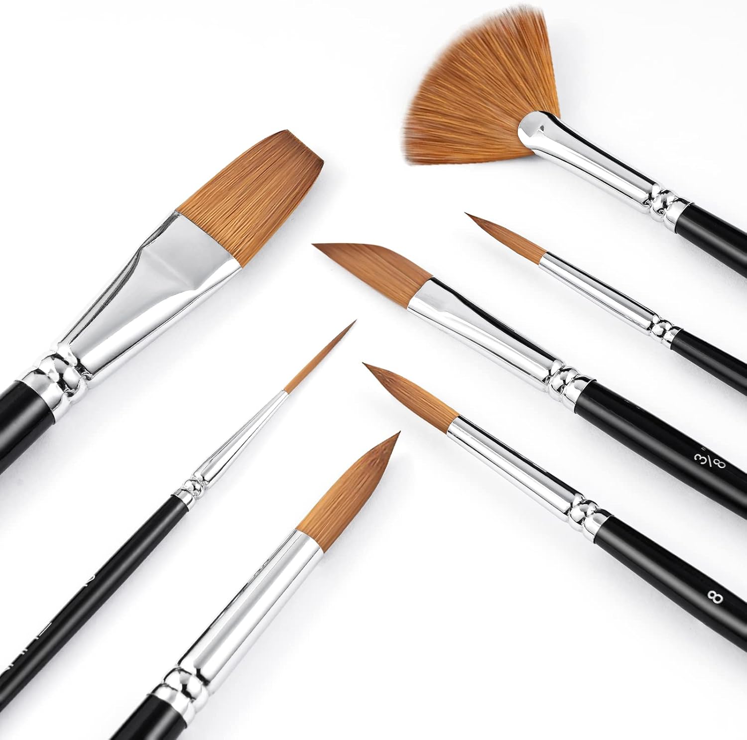 7-Piece Professional Kolinsky Sable Watercolor Brush Set Dagger Rounds Rigger Flat Fan - Image 2