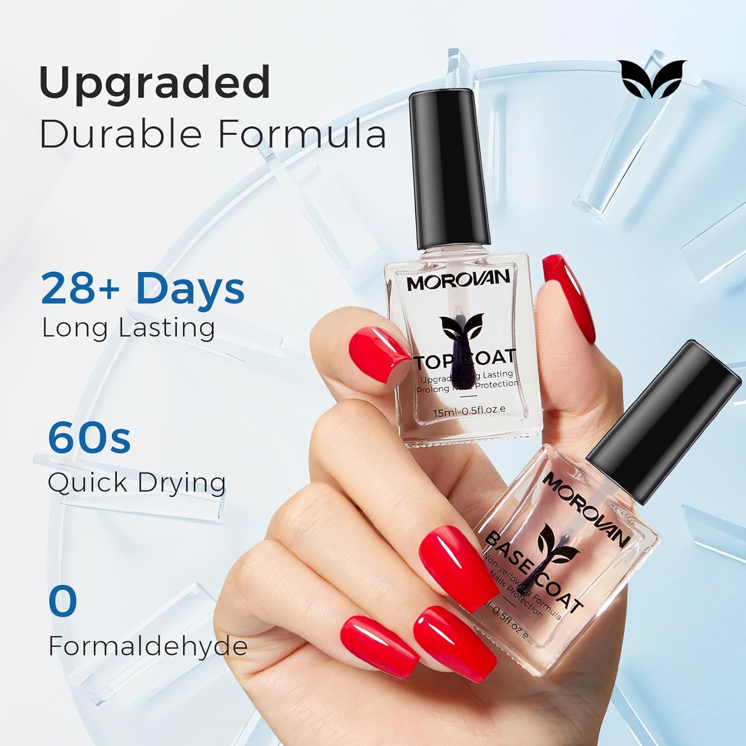 Base Top Coat Nail Polish: Clear Quick Dry High Glossy Nail Polish Shiny No Chip Long Lasting Air Dry Top Coat for Nail Art Manicure Salon Quality Women Gift - Image 3